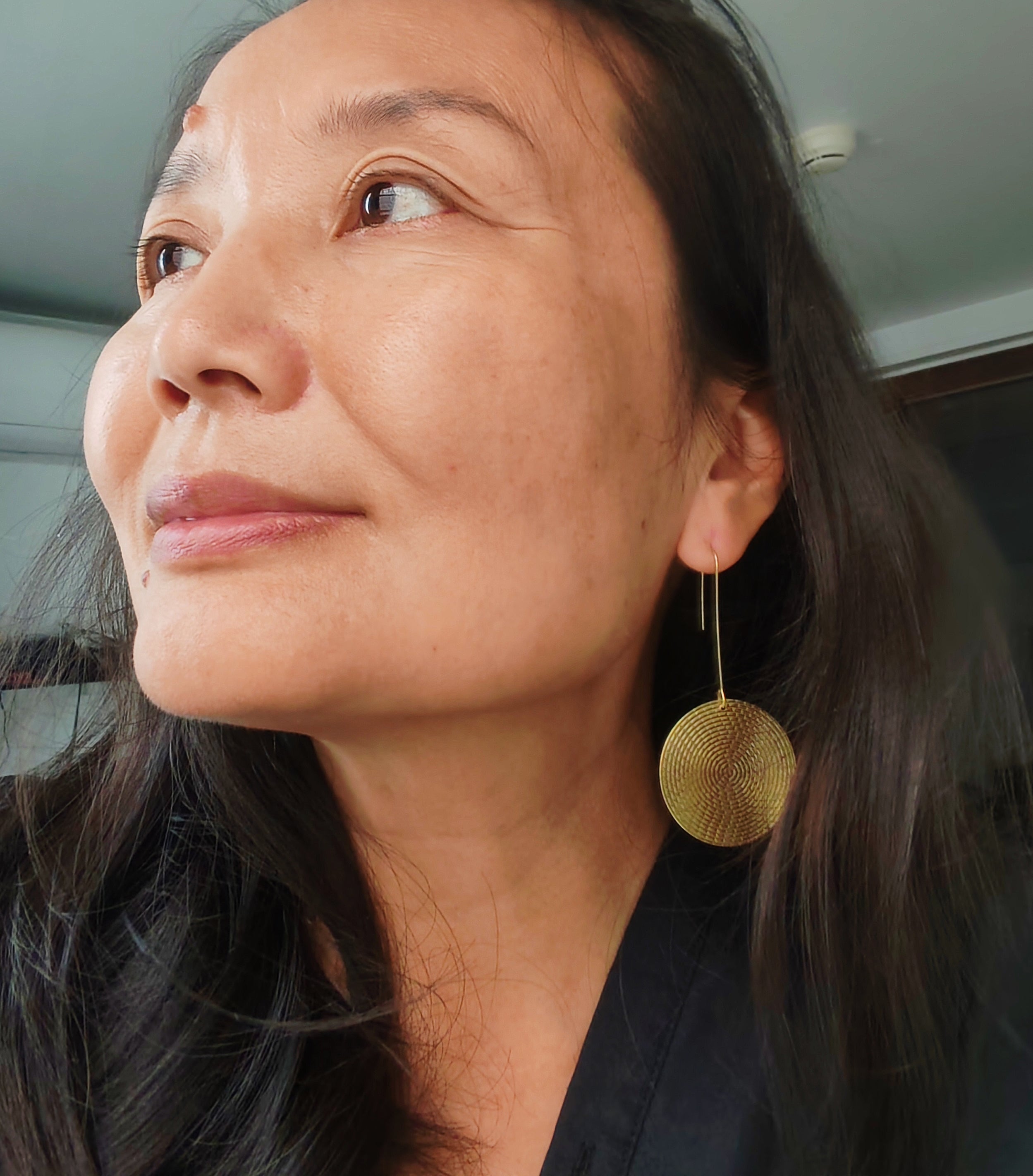 patterned disk brass earrings