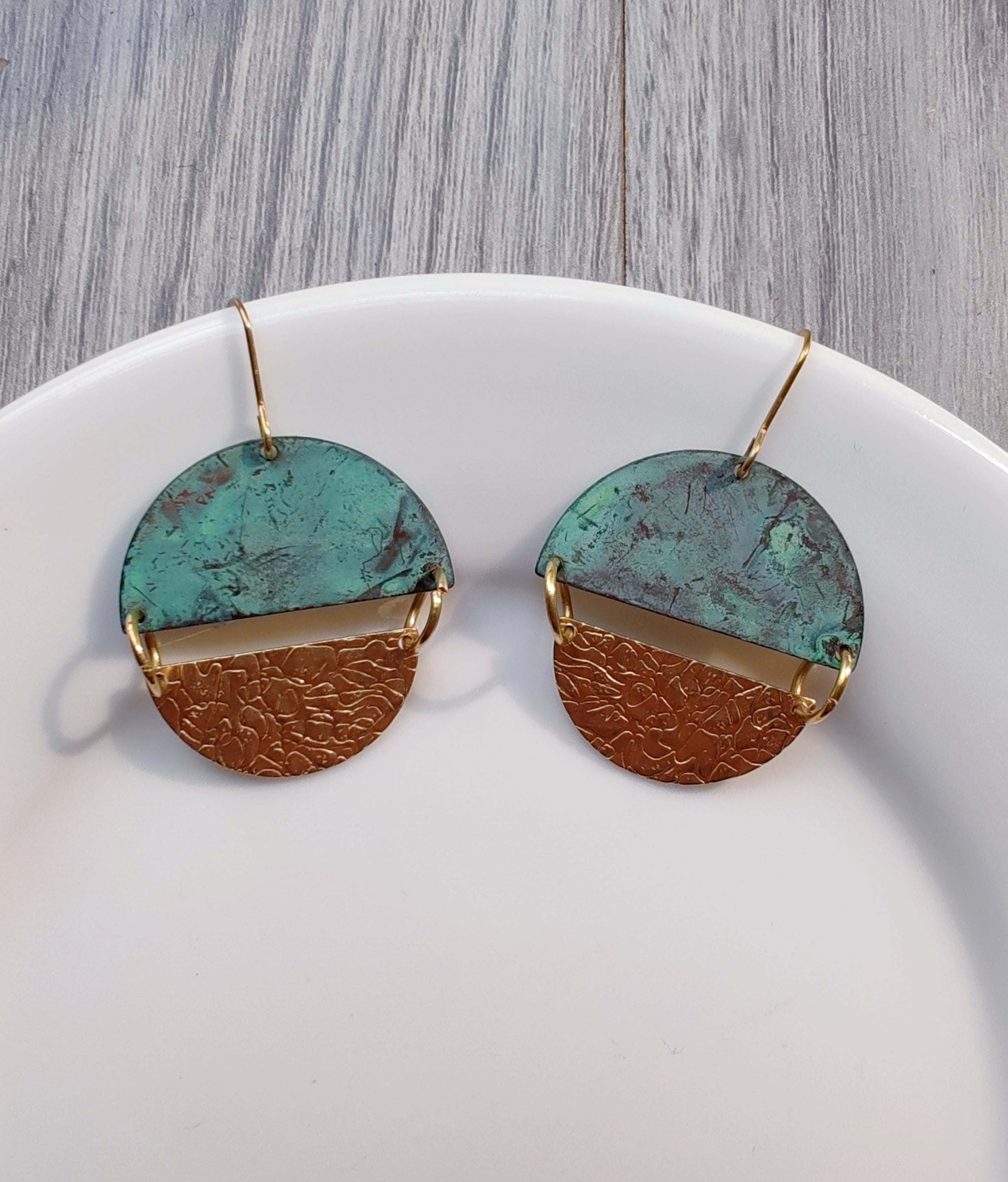 Blue Flame earrings collection, with yellow brass