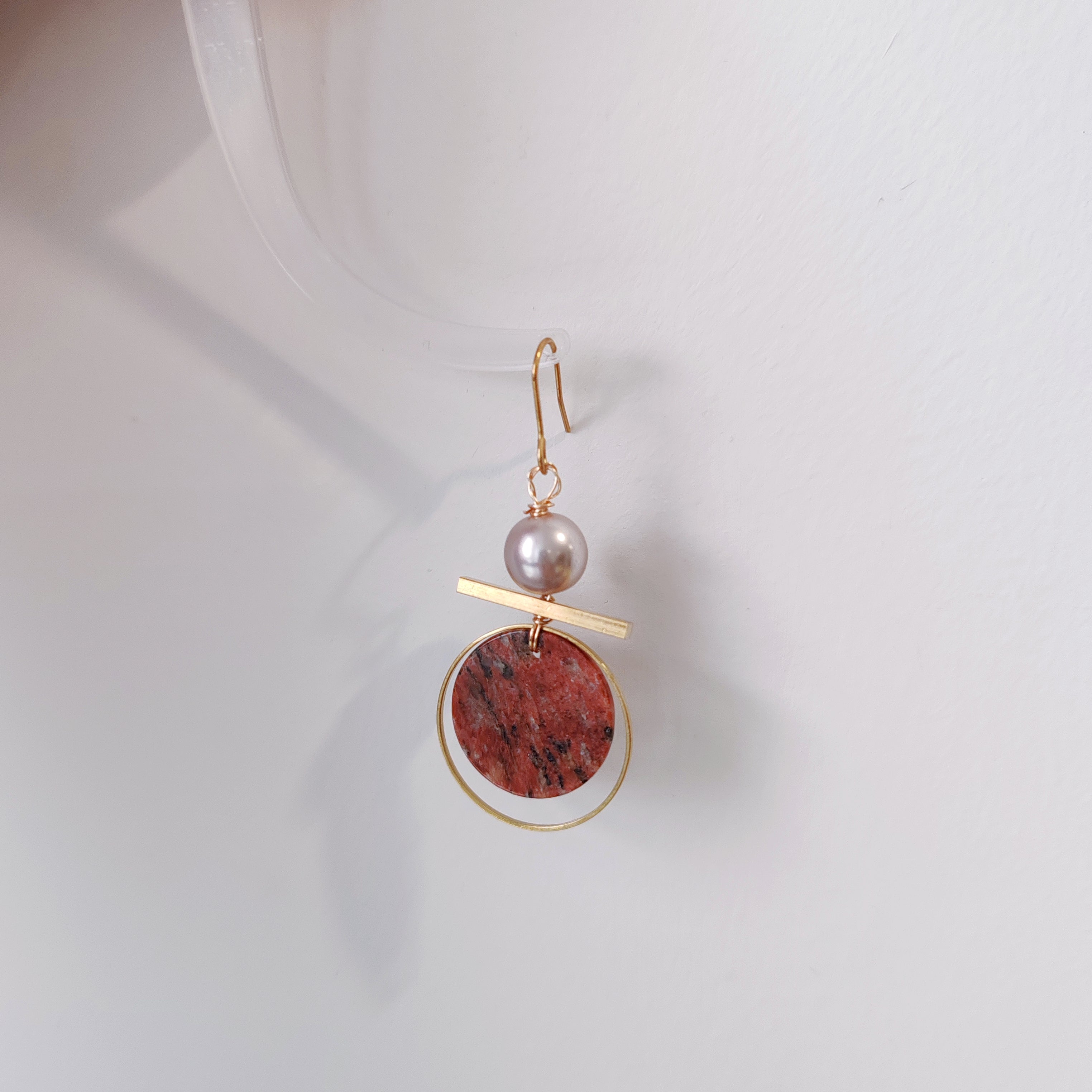 Geisha shape earring, blue stones, brass and stone collection earrings