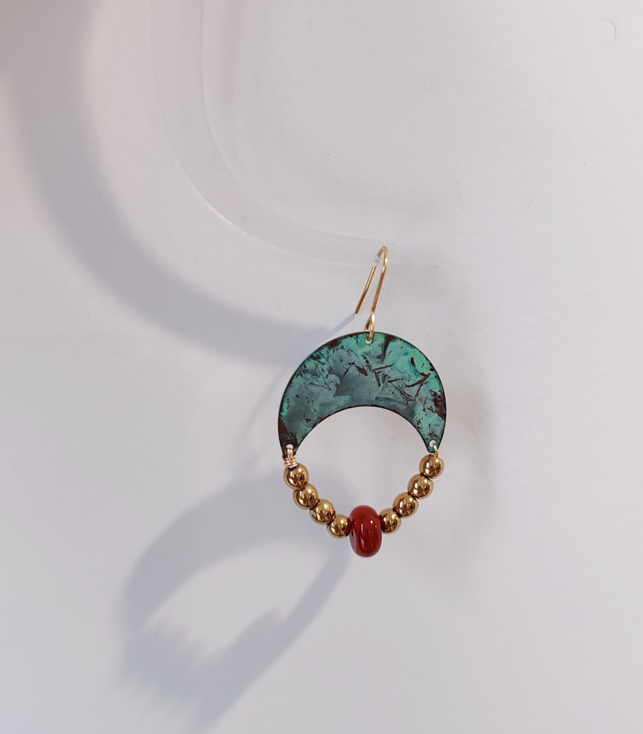 Blue flame earrings collection, with red agate, triangle