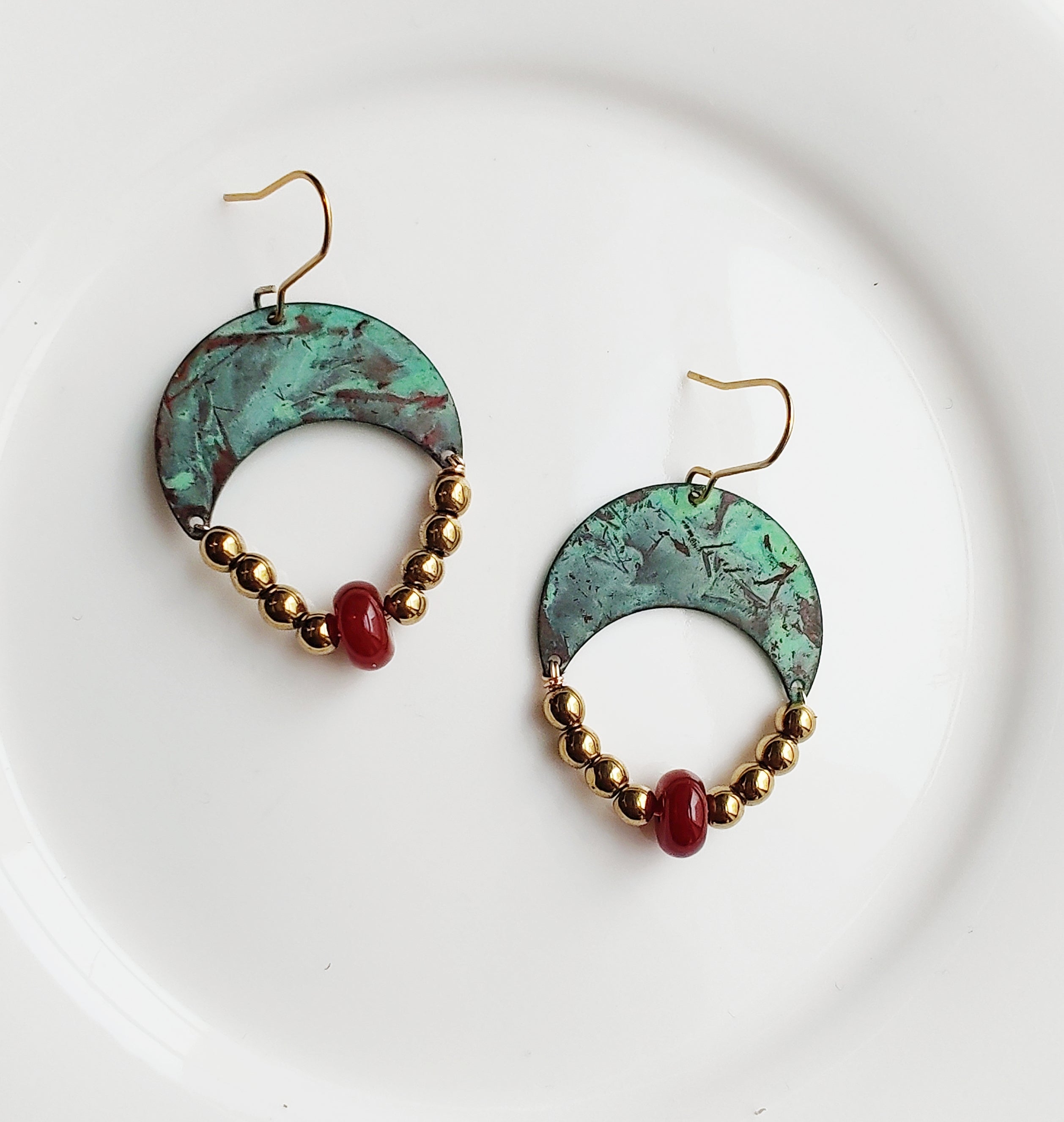 Blue flame earrings collection, with red agate, triangle