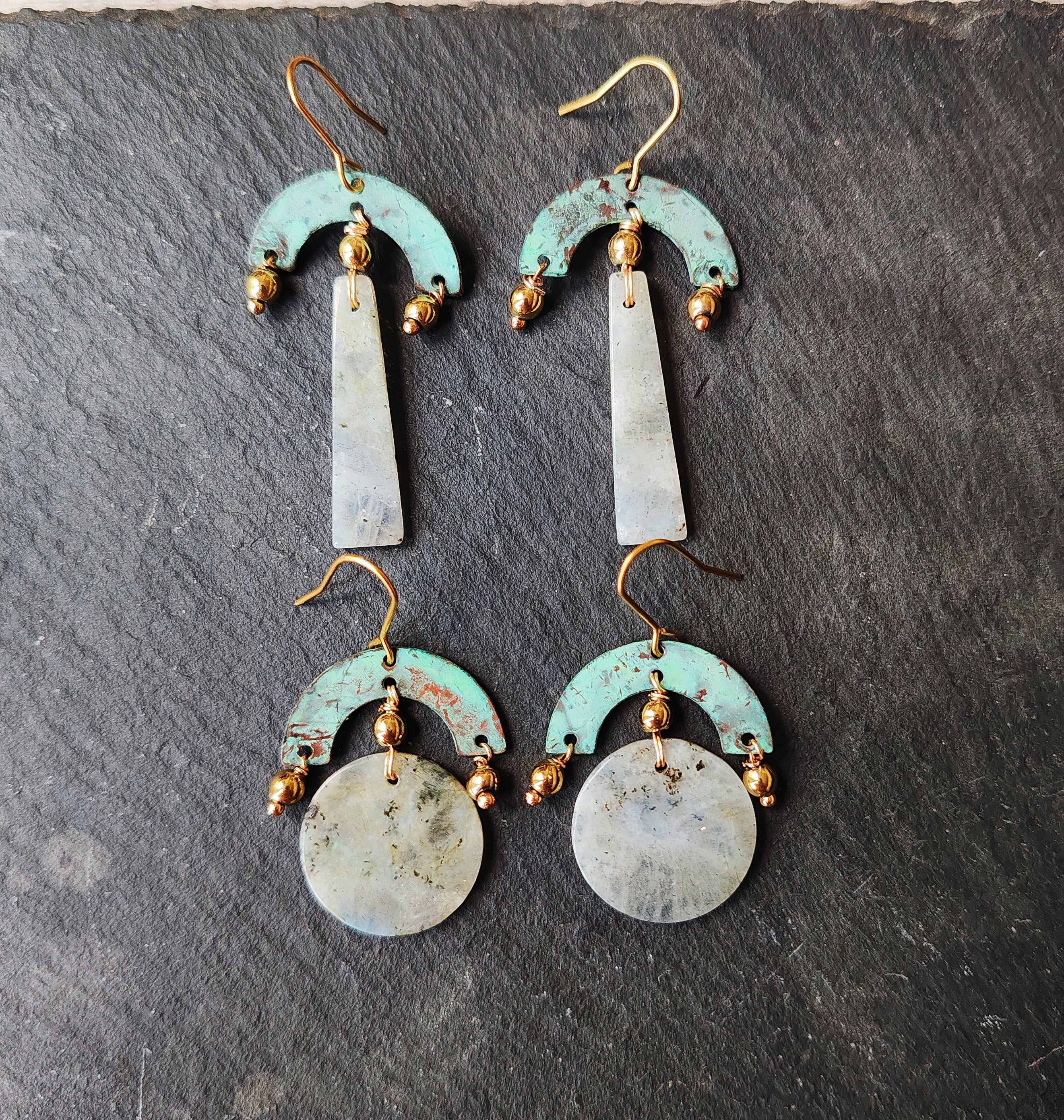 Blue Flame earrings collection, with labrorite stone
