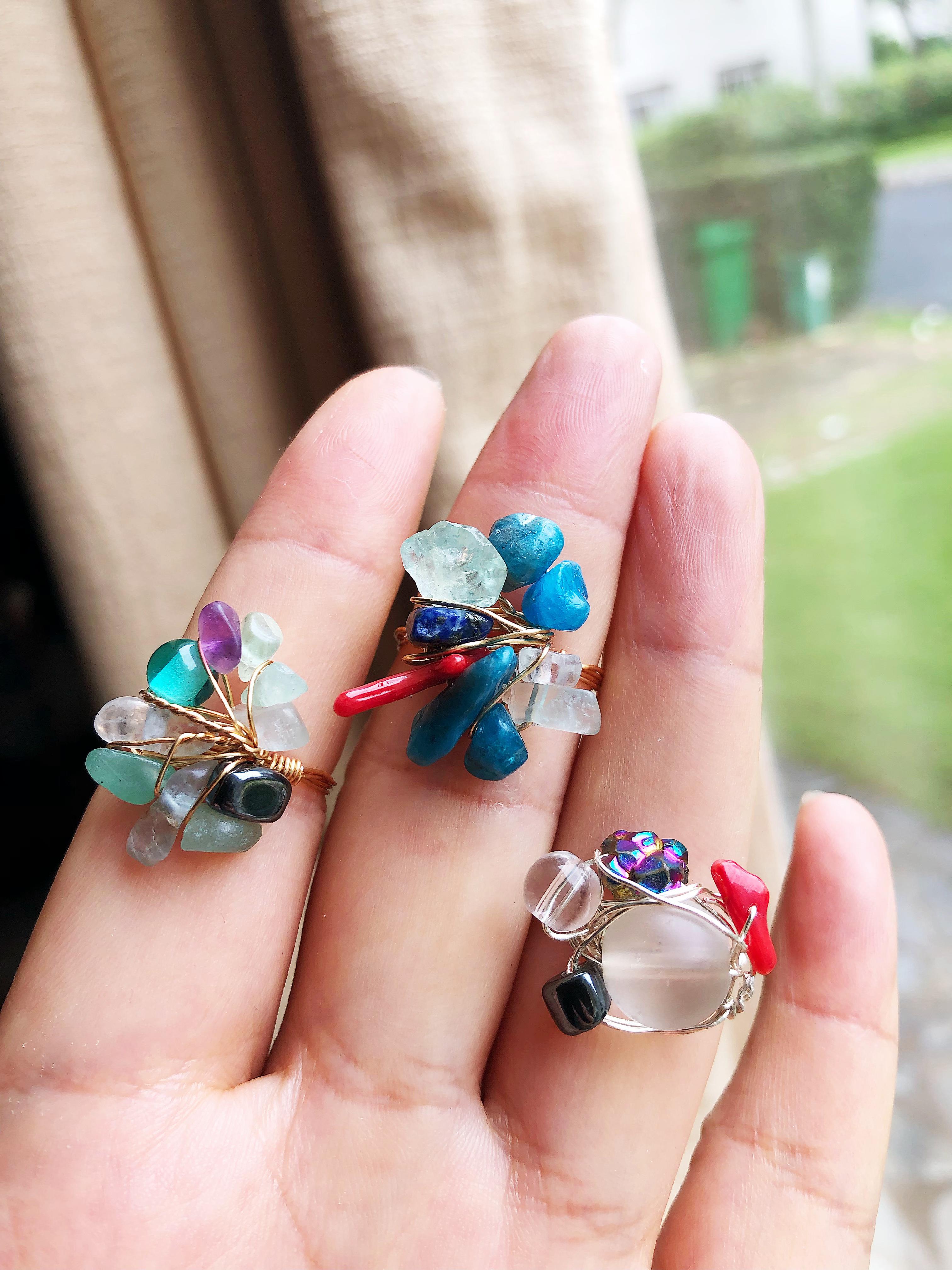 mixture of natural stones rings