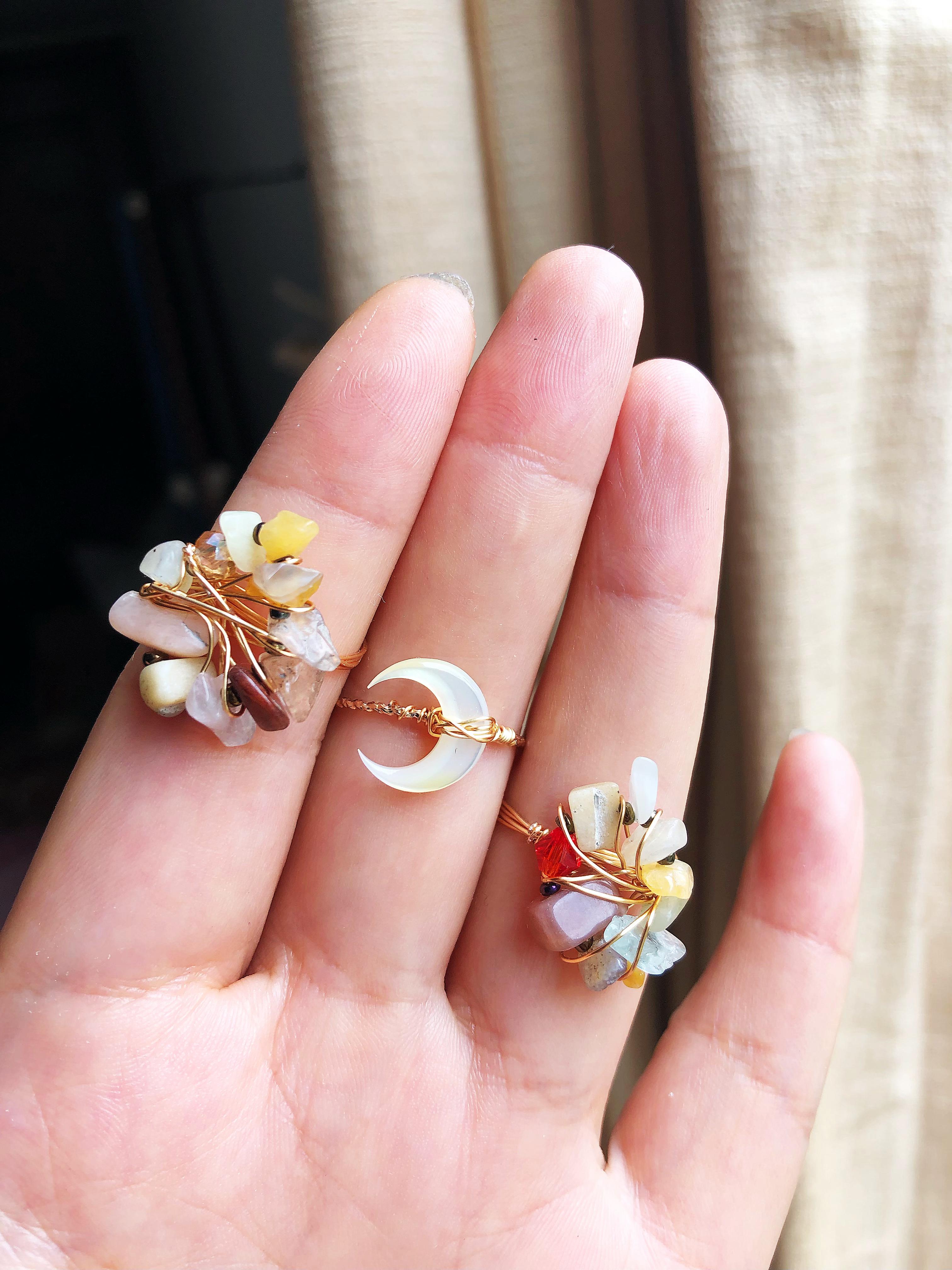 mixture of natural stones rings