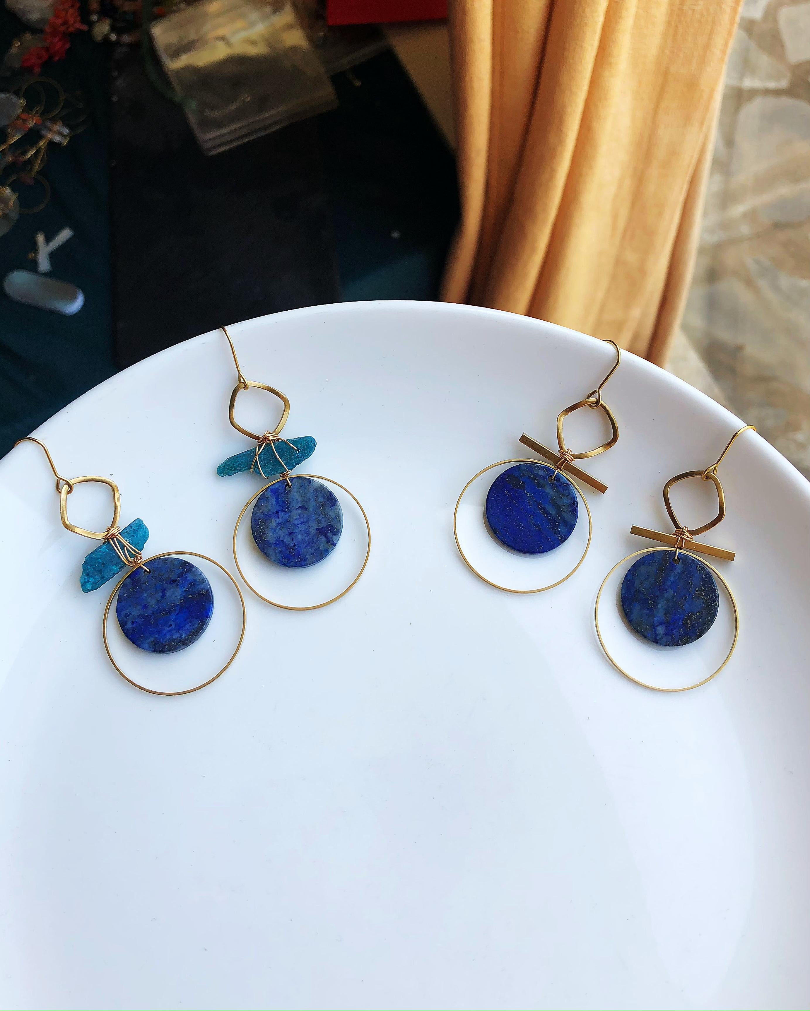 lapis lazuli earrings, round shape.