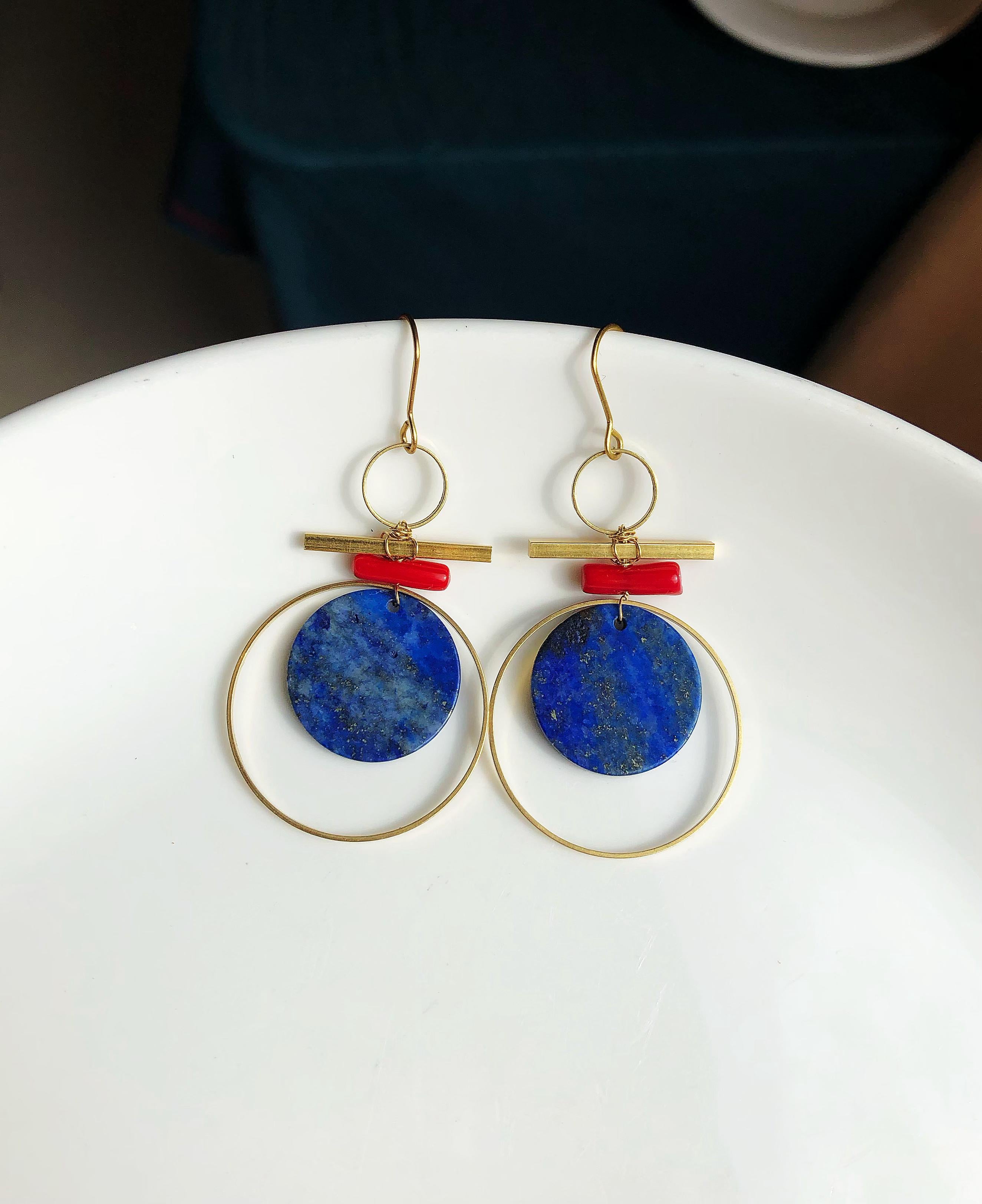 lapis lazuli earrings, round shape.