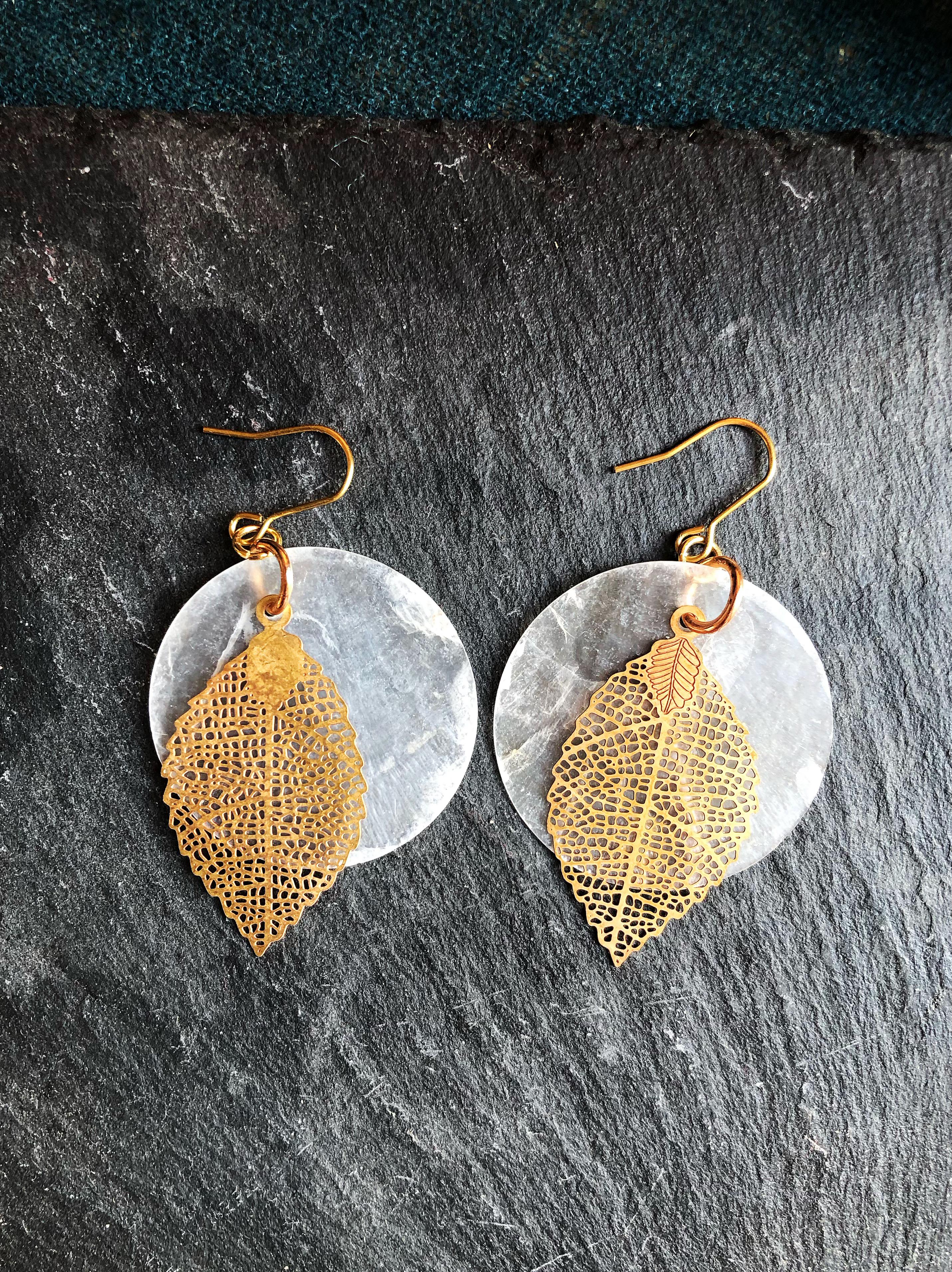 full moon with leaves earrings