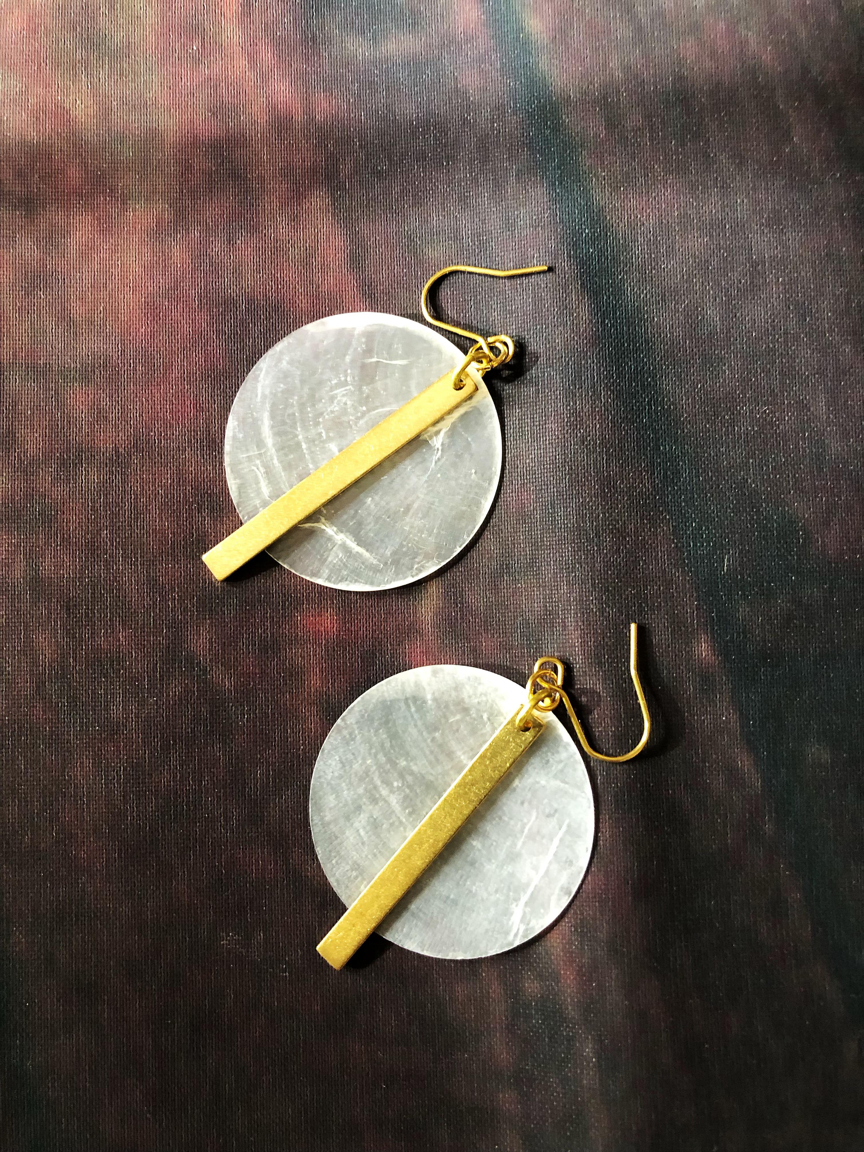 full moon earrings, with brass sticks