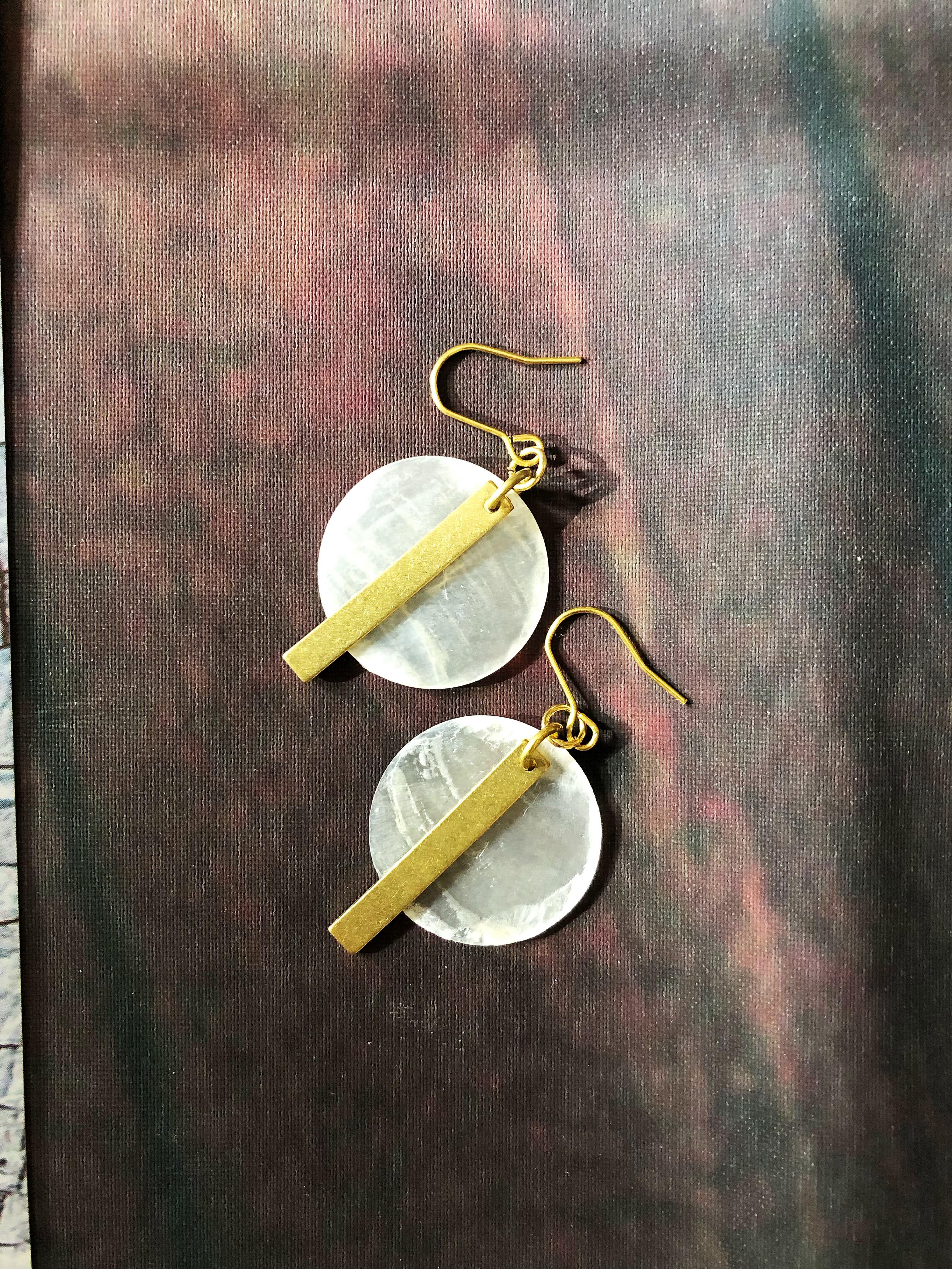 full moon earrings, with brass sticks