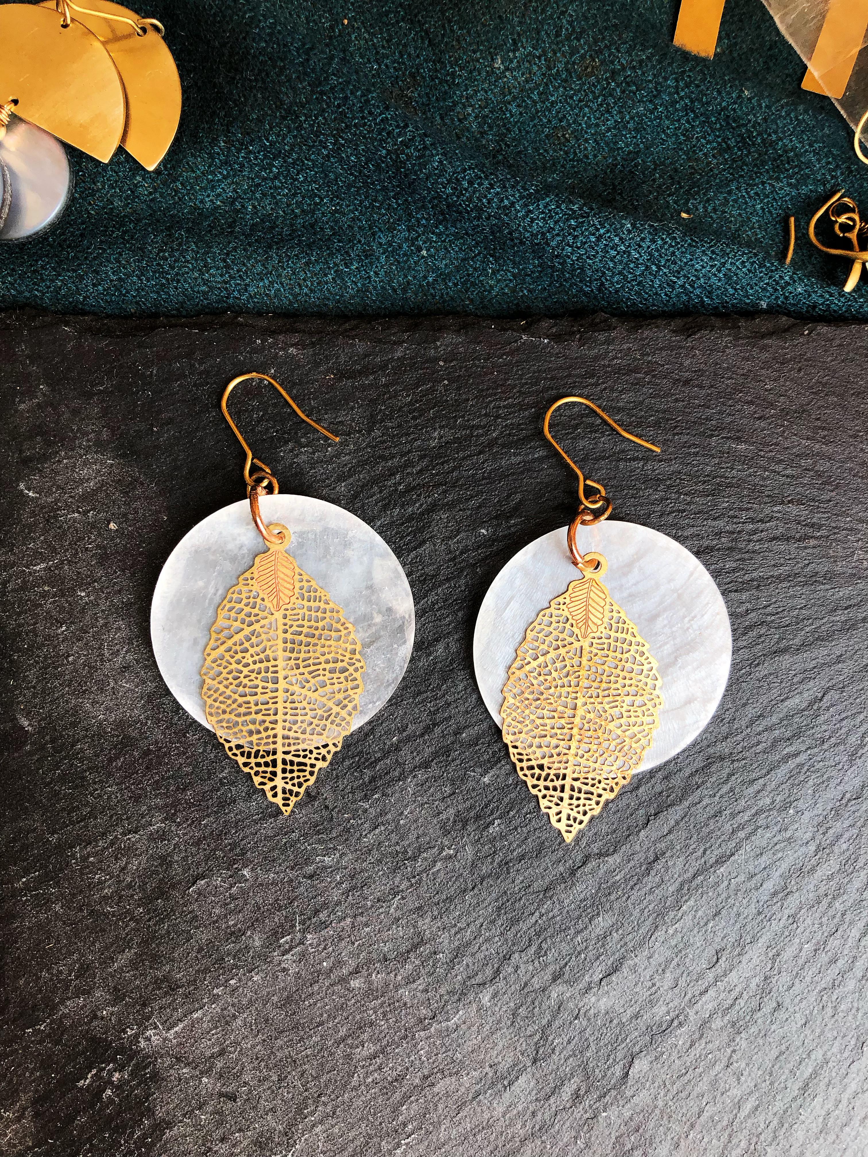 full moon with leaves earrings