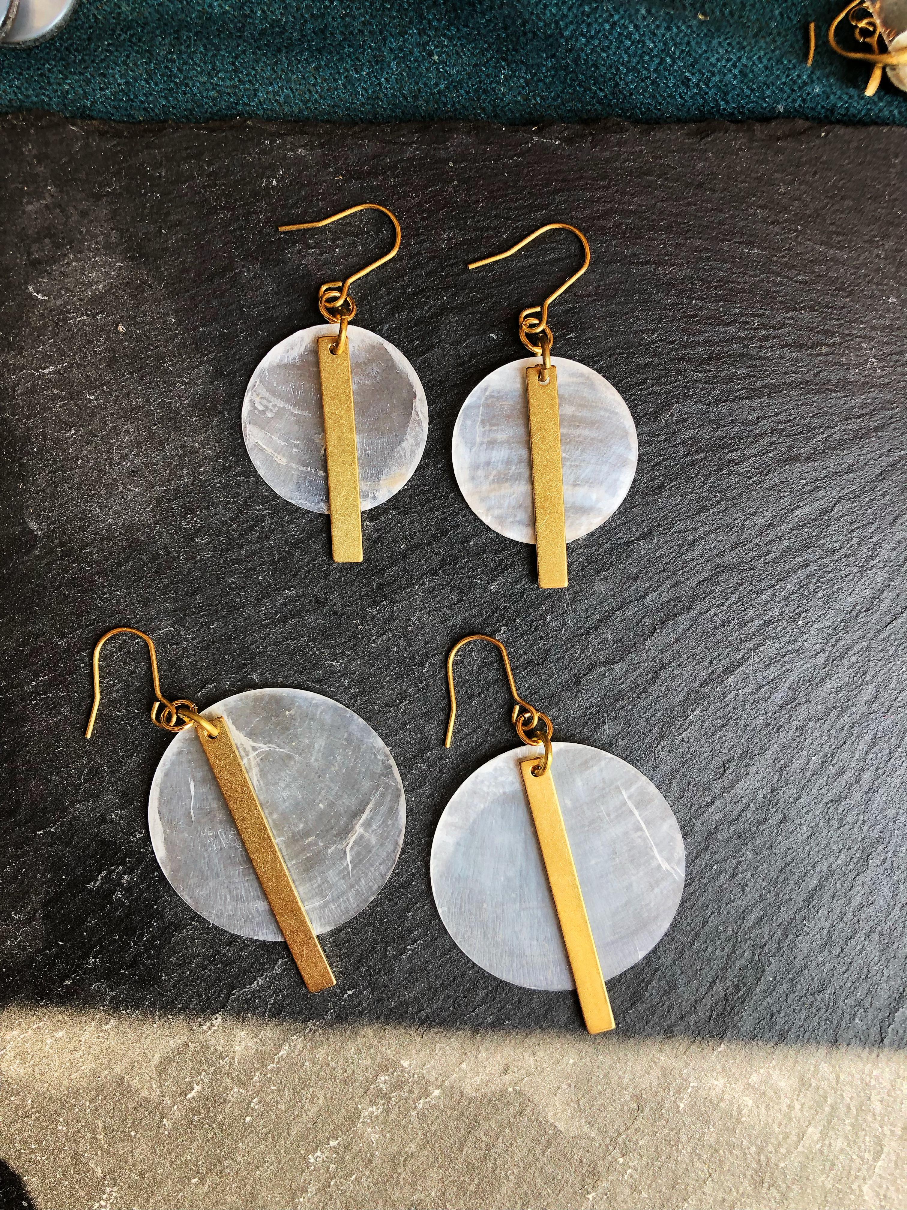 full moon earrings, with brass sticks