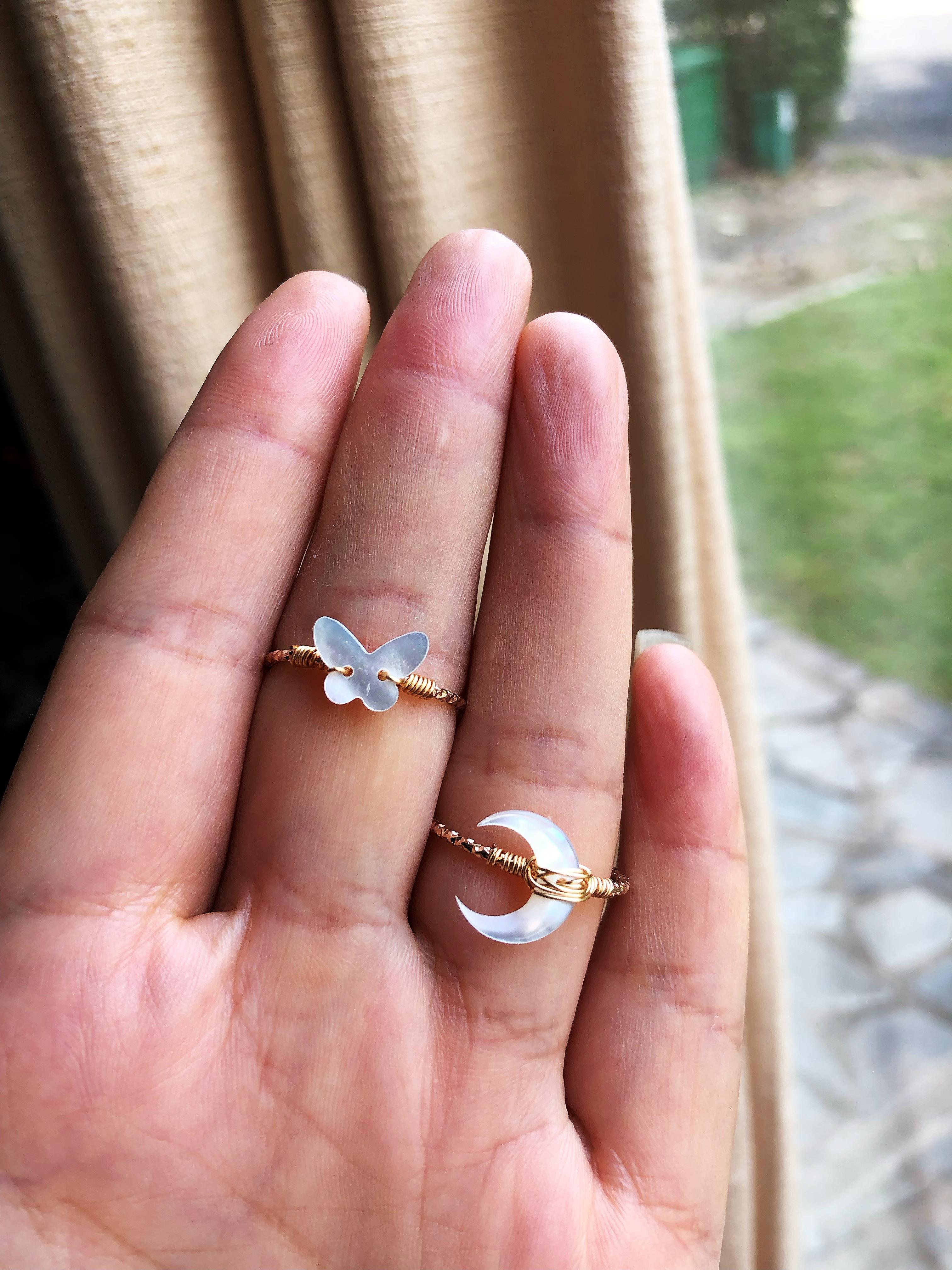 butterfly and moon rings, open size