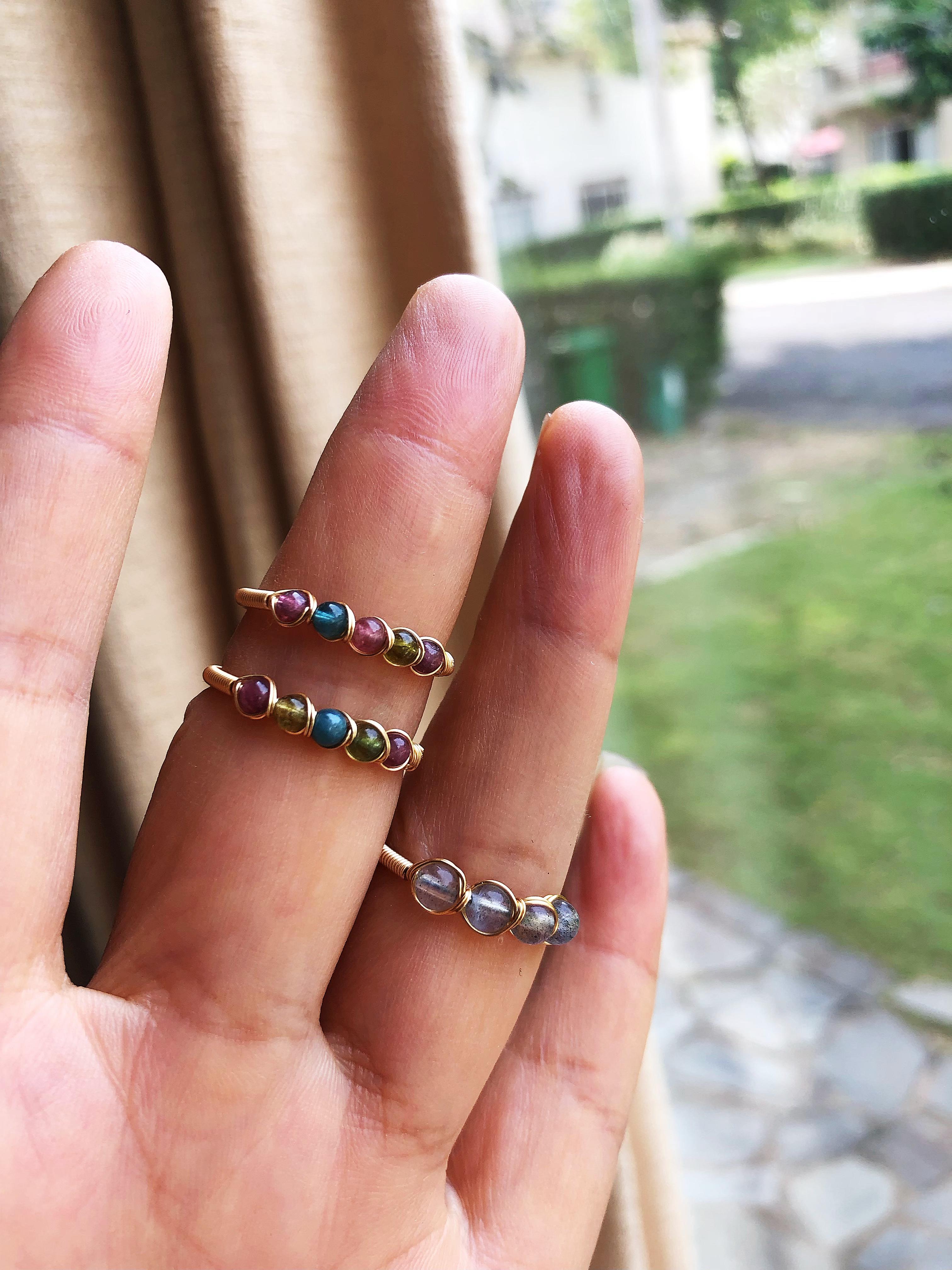 anillos con cable, piedras naturales de tamaño mini