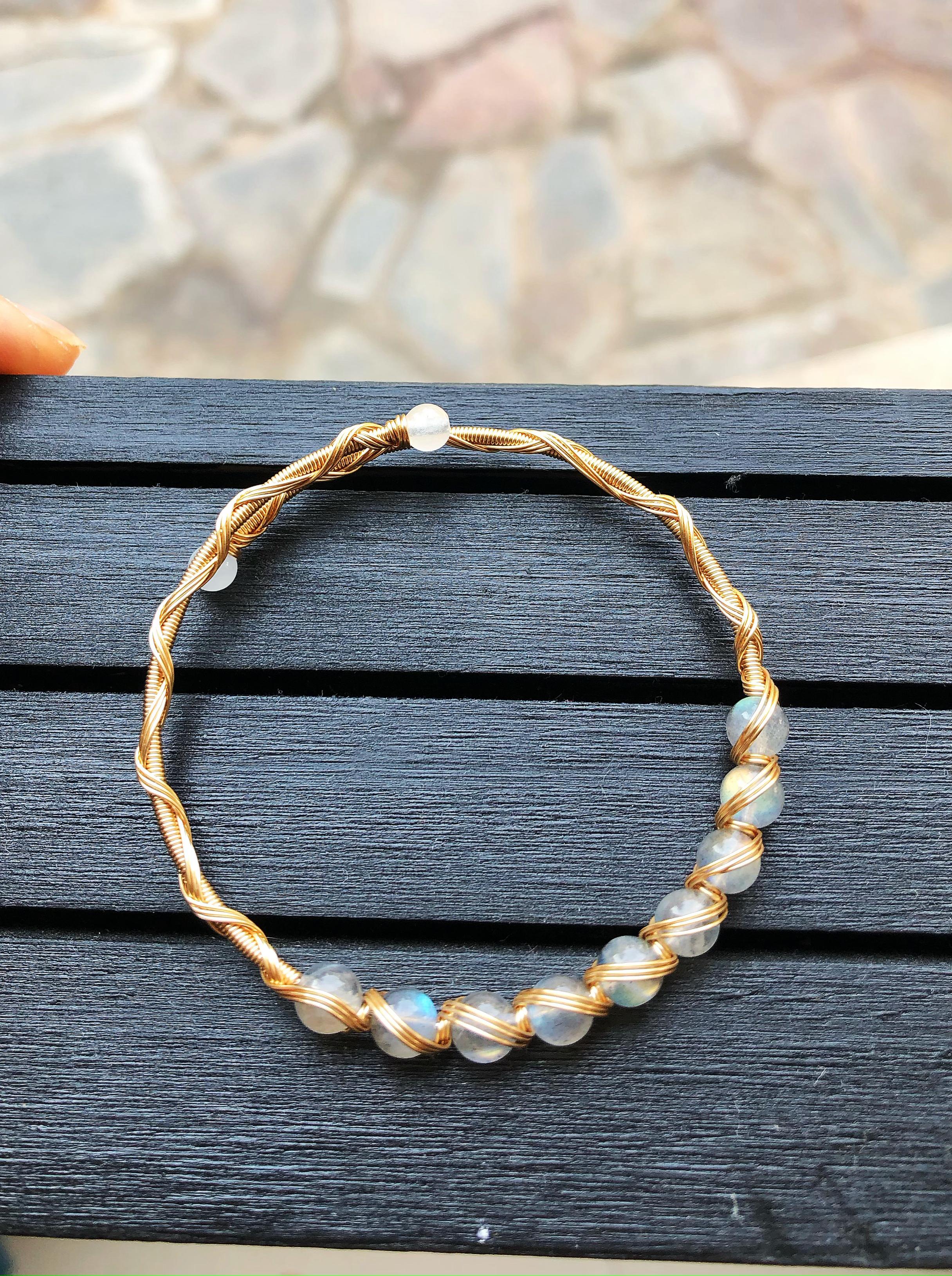 14K goldclad wiring bracelet with 6mm natural stones/pearls