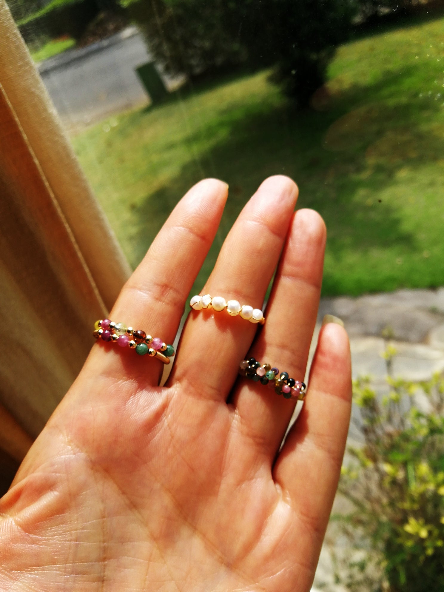 wire wrapping rings, mini sized natural stones