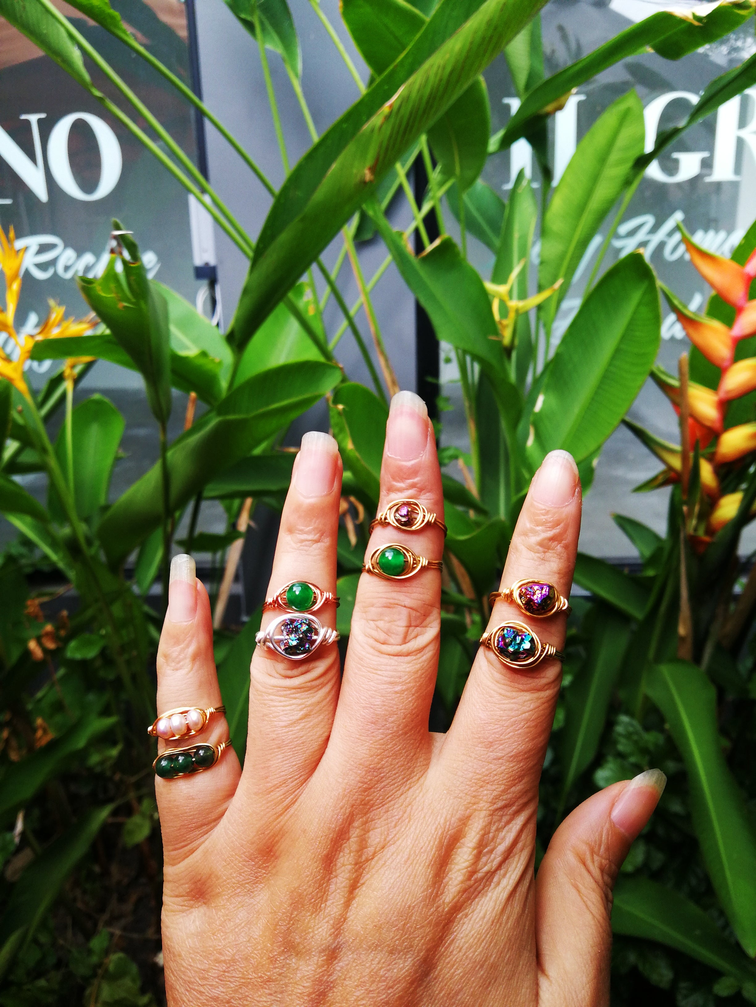 round shape stone/quartz simple wrapped rings