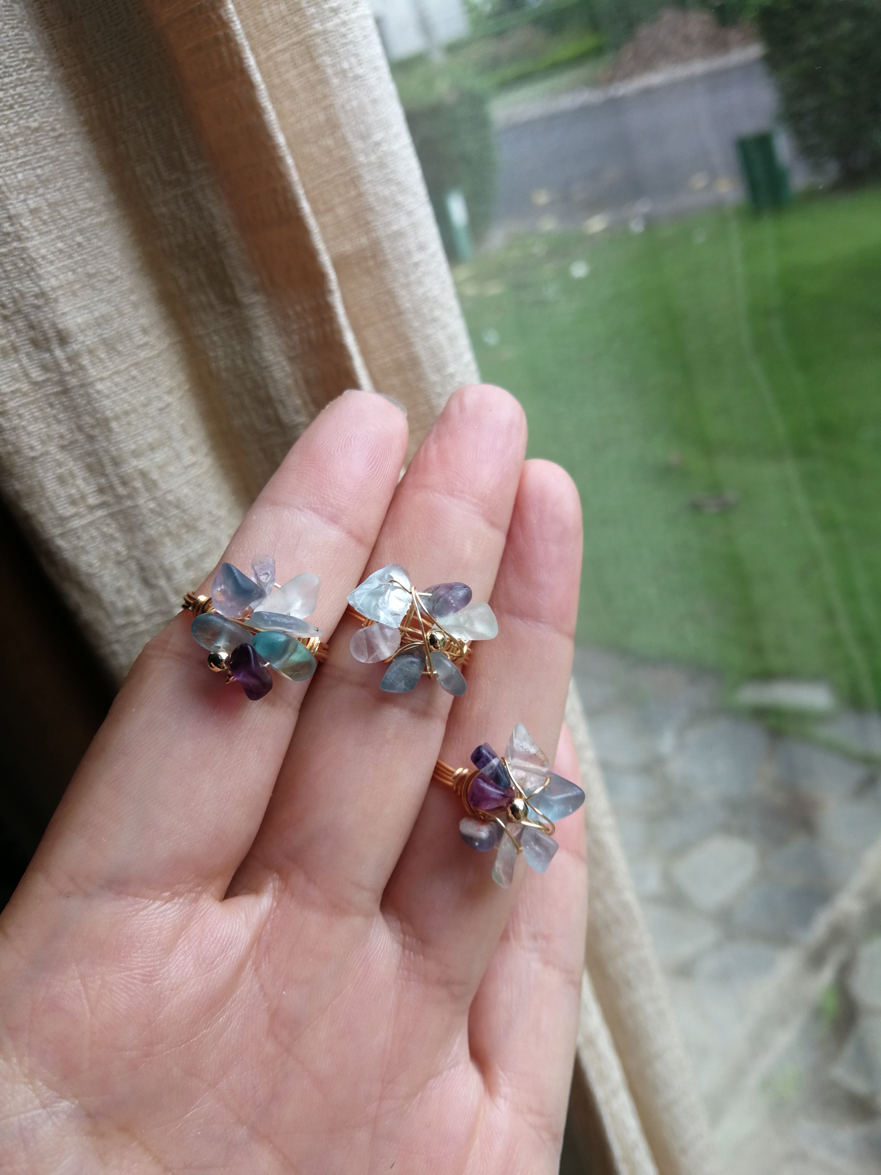 mixture of natural stones rings