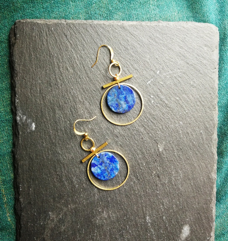 lapis lazuli earrings, round shape.