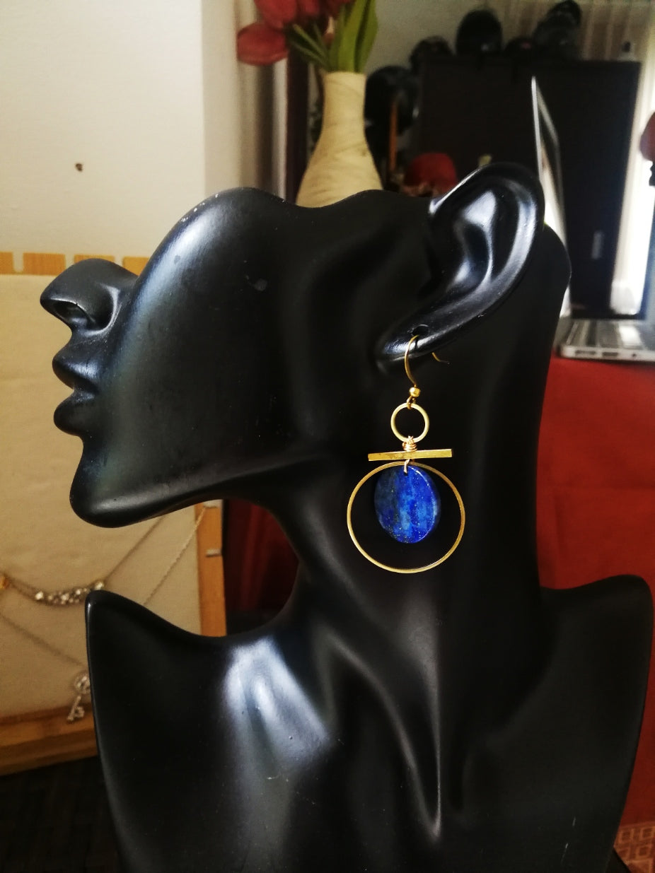 lapis lazuli earrings, round shape.