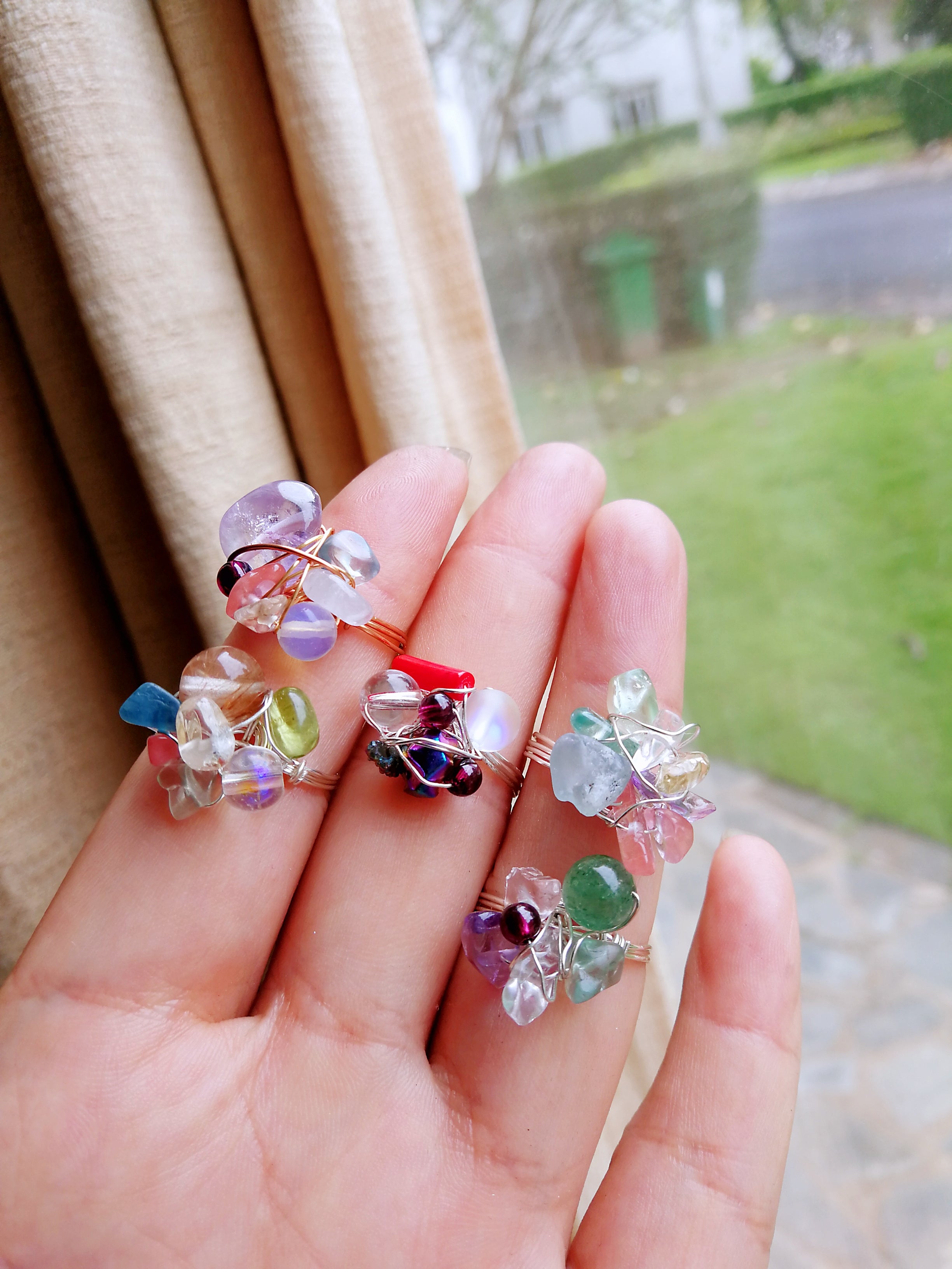 mixture of natural stones rings