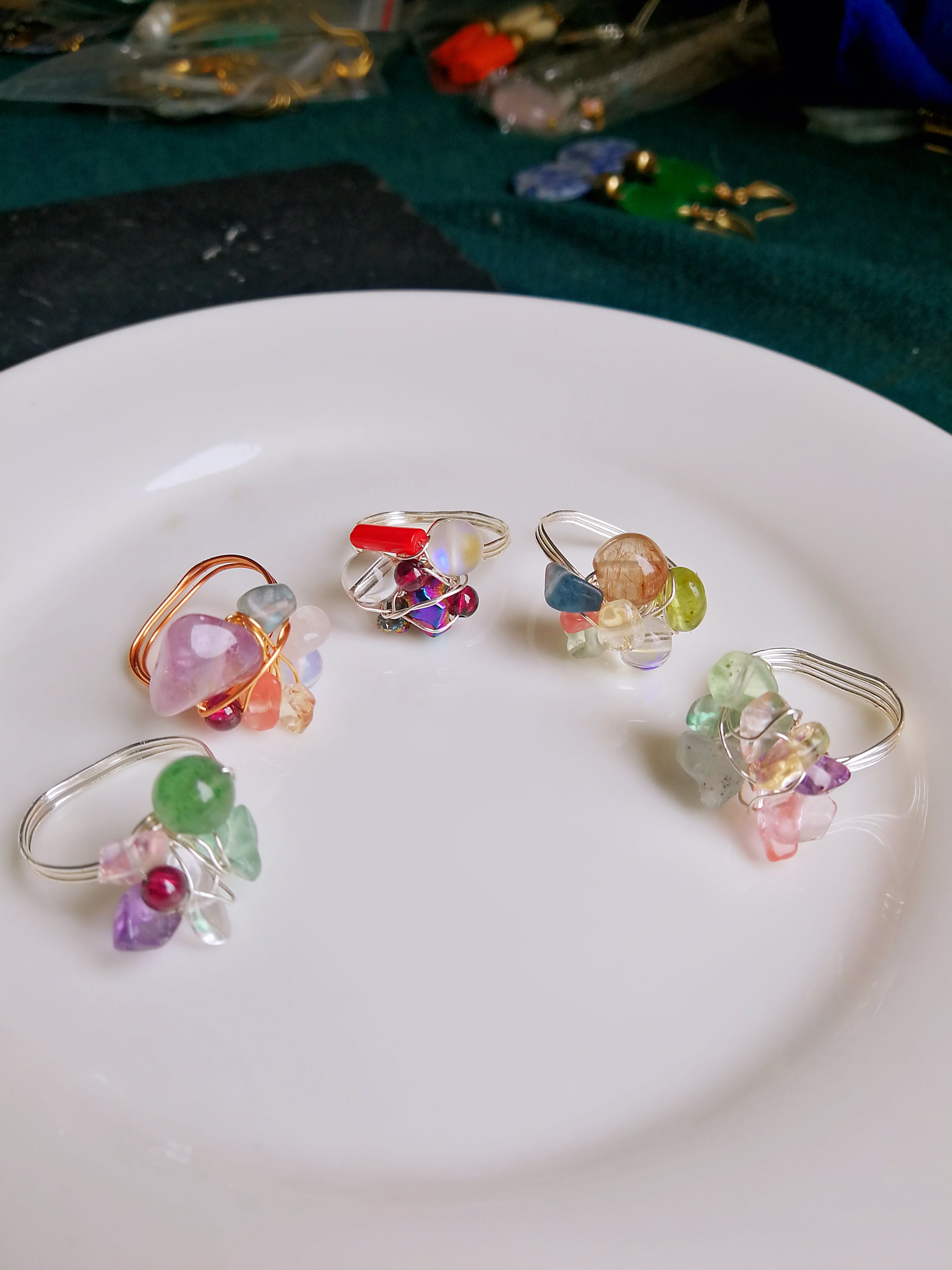 mixture of natural stones rings