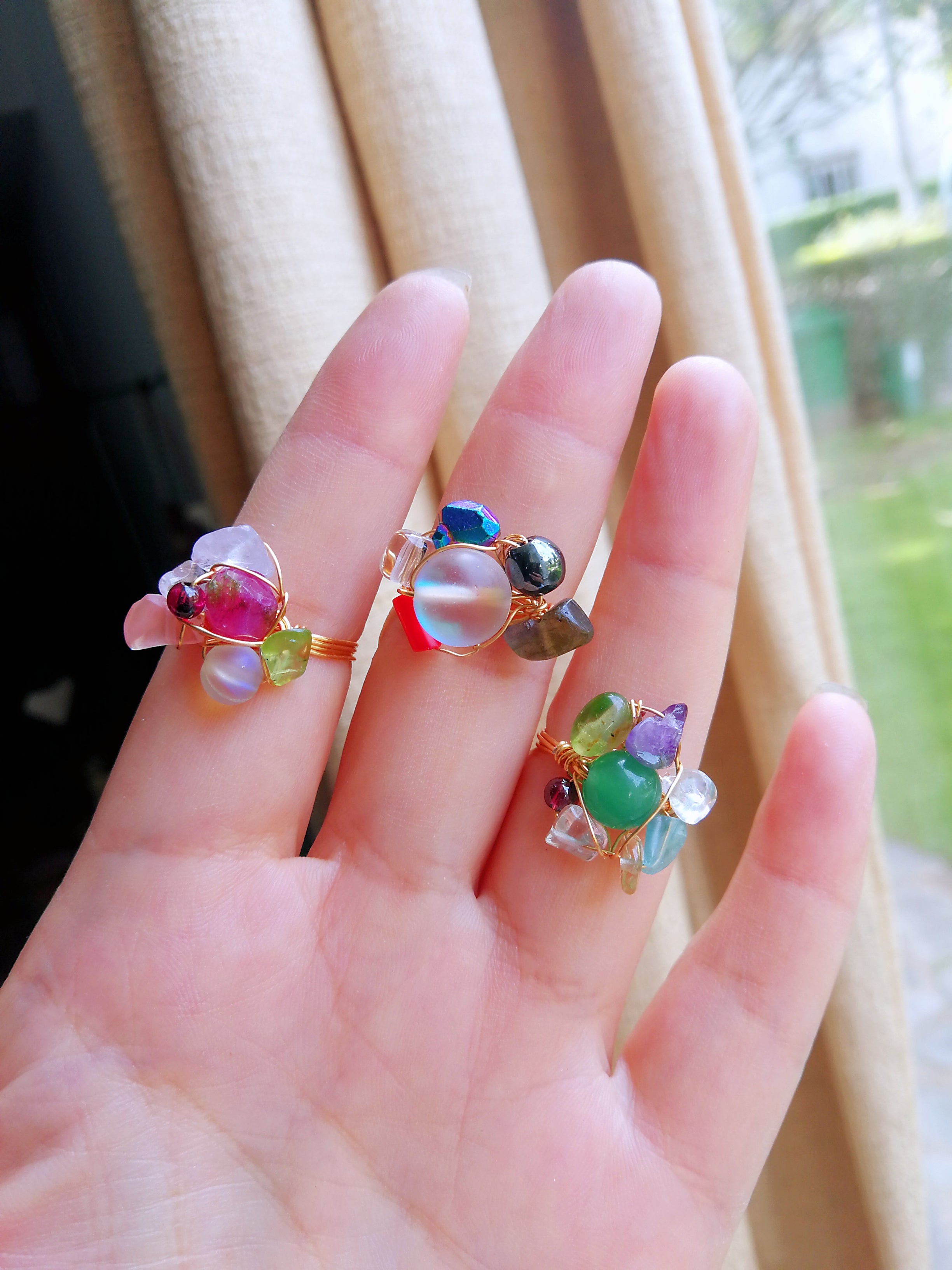 mixture of natural stones rings