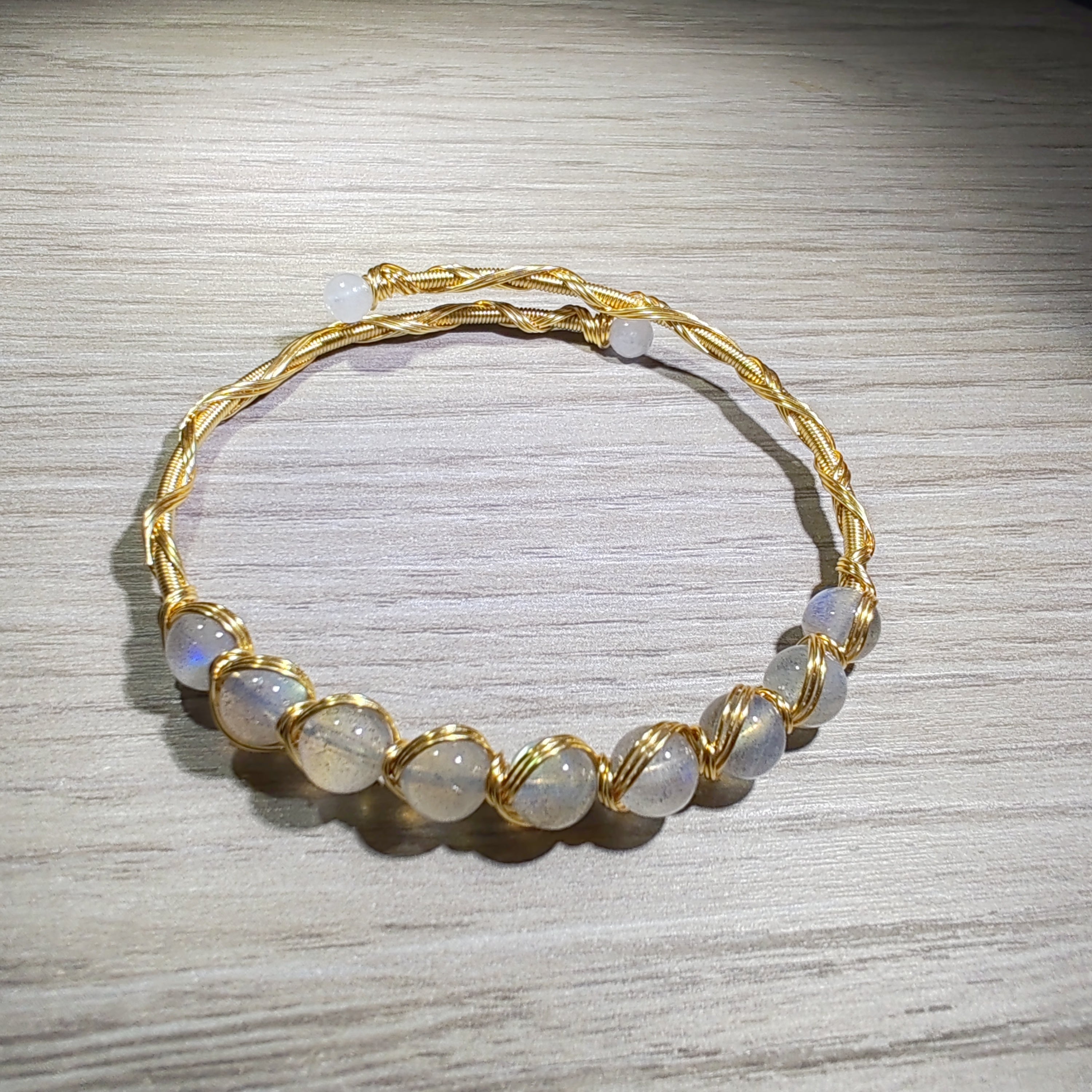 14K goldclad wiring bracelet with 6mm natural stones/pearls