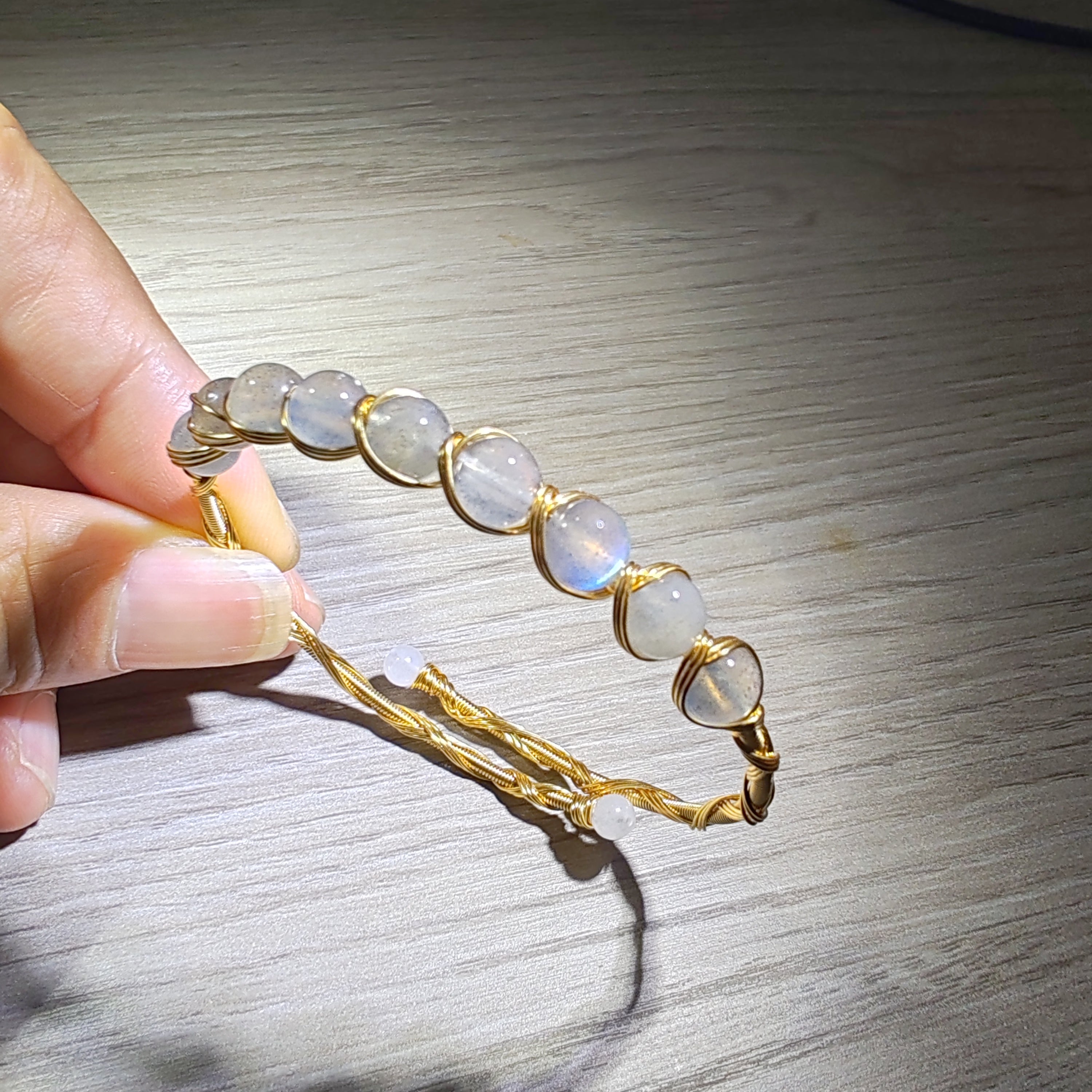 14K goldclad wiring bracelet with 6mm natural stones/pearls