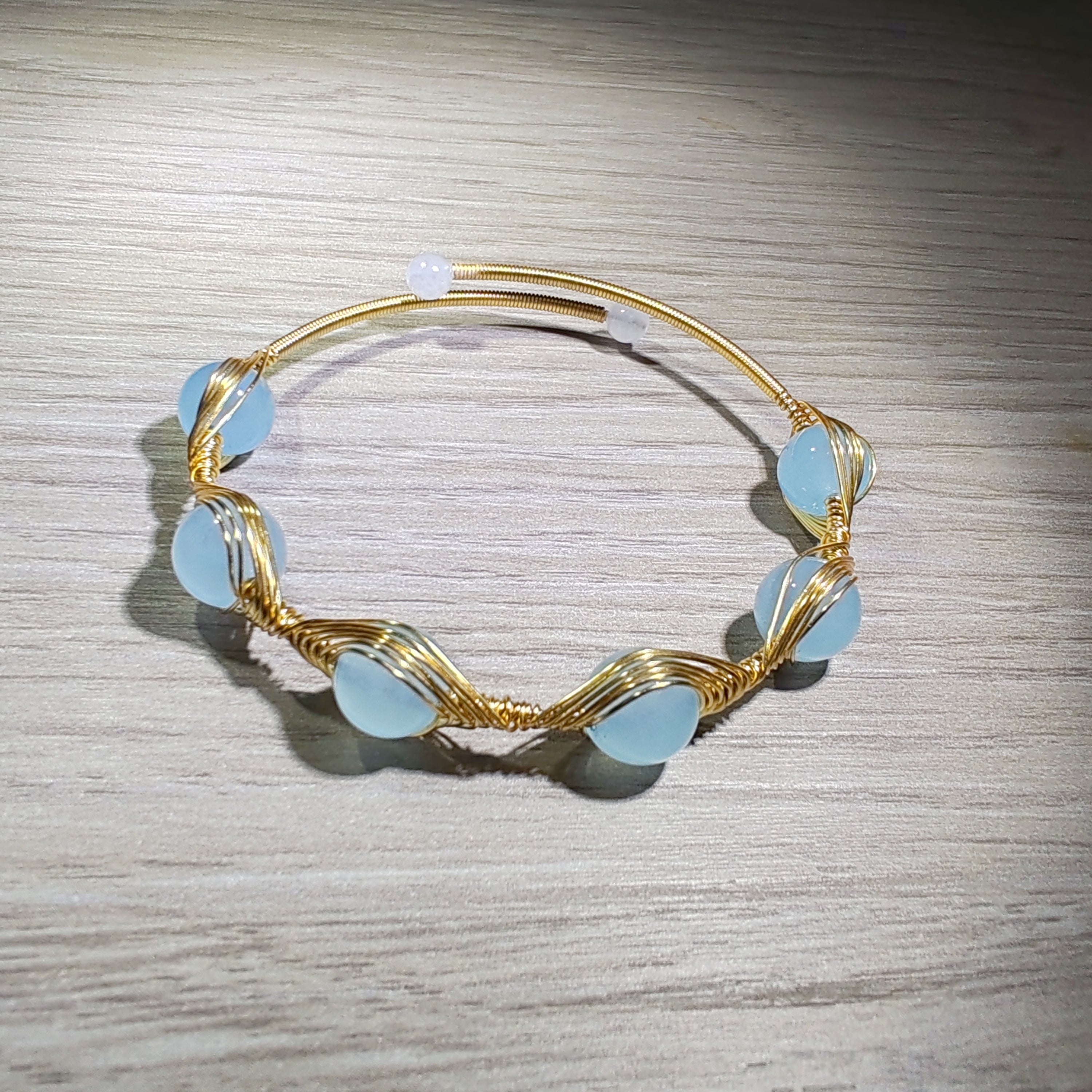 14K goldclad wiring bracelet with 8mm natural stones/quartz