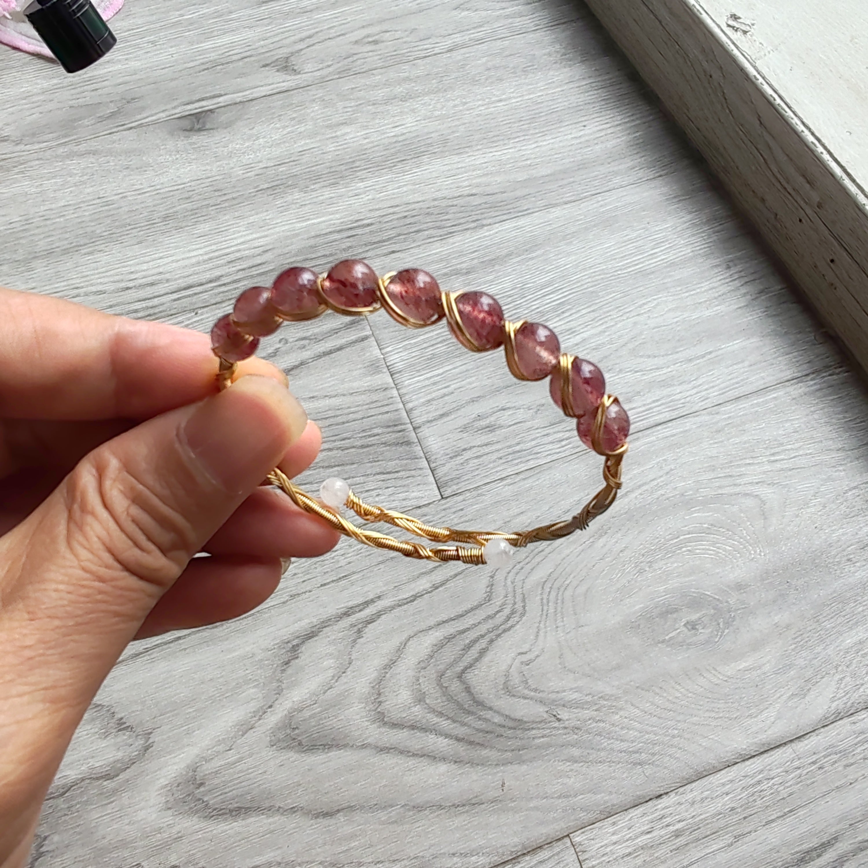 14K goldclad wiring bracelet with 6mm natural stones/pearls