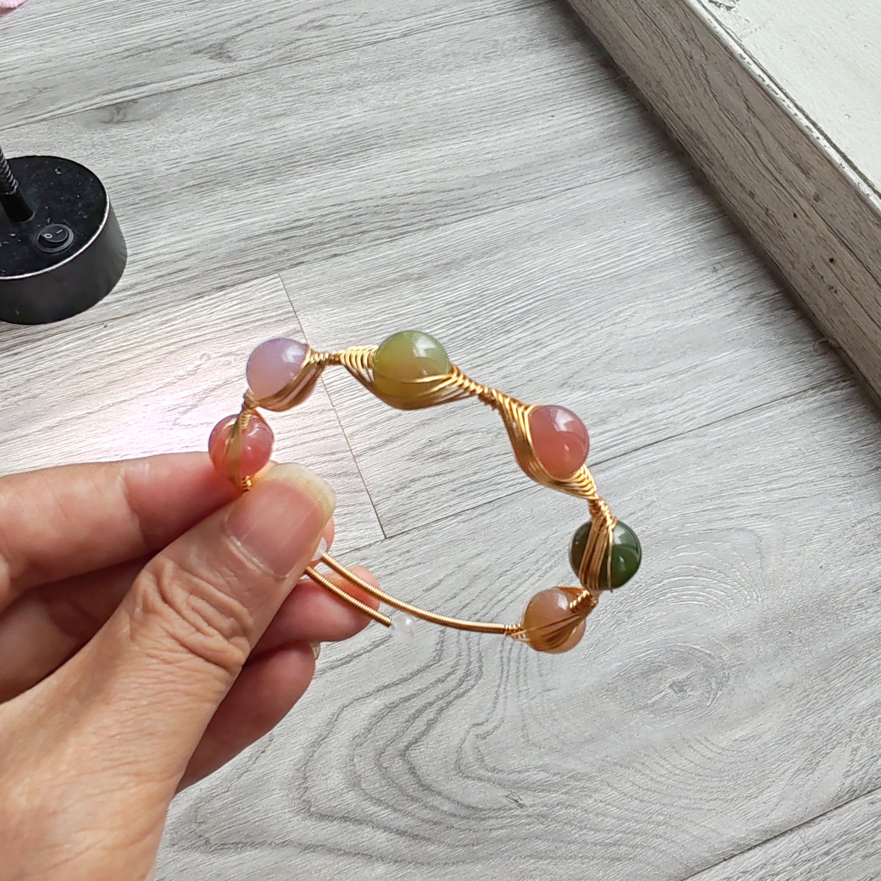 14K goldclad wiring braclet with 10mm agate