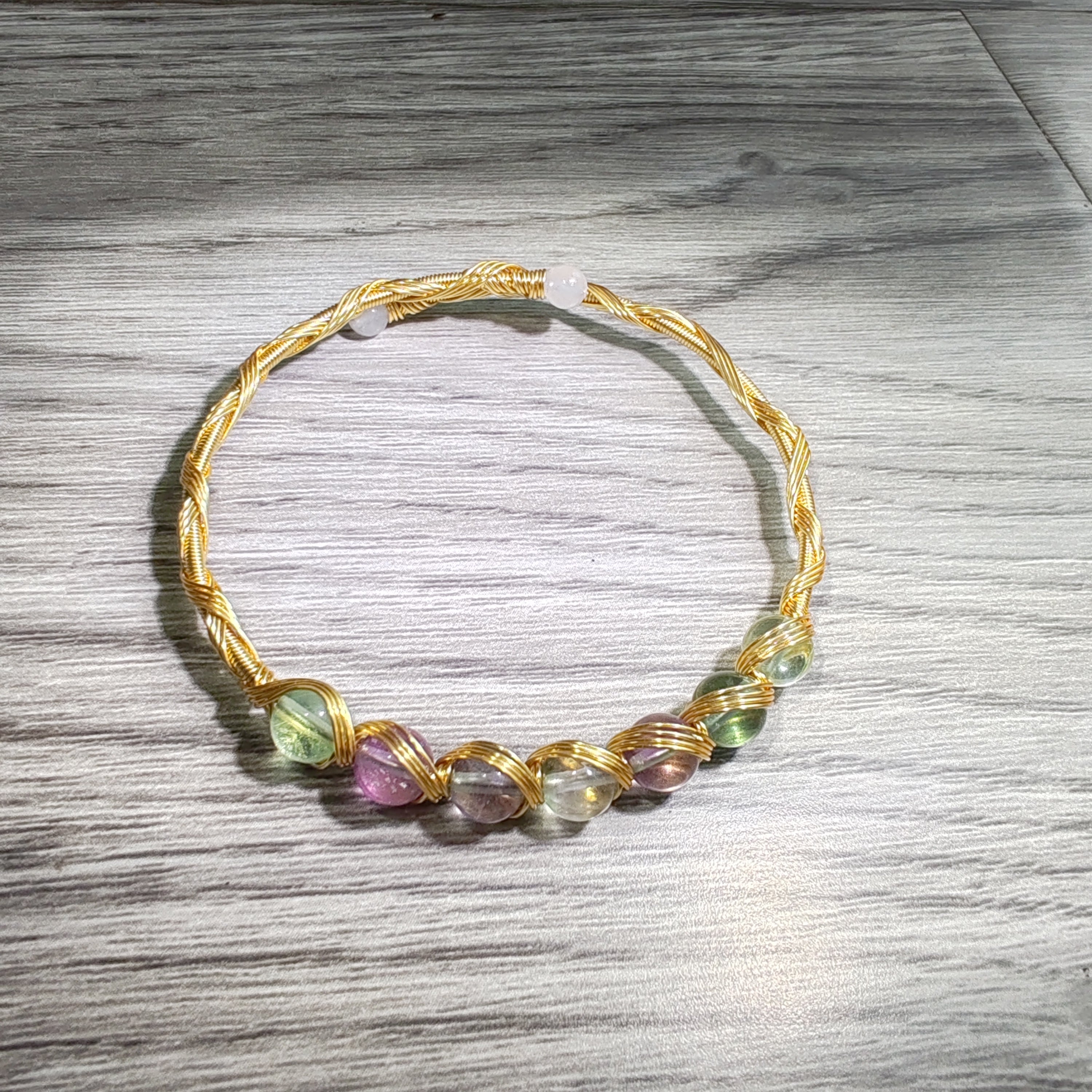 14K goldclad wiring bracelet with 6mm natural stones/pearls