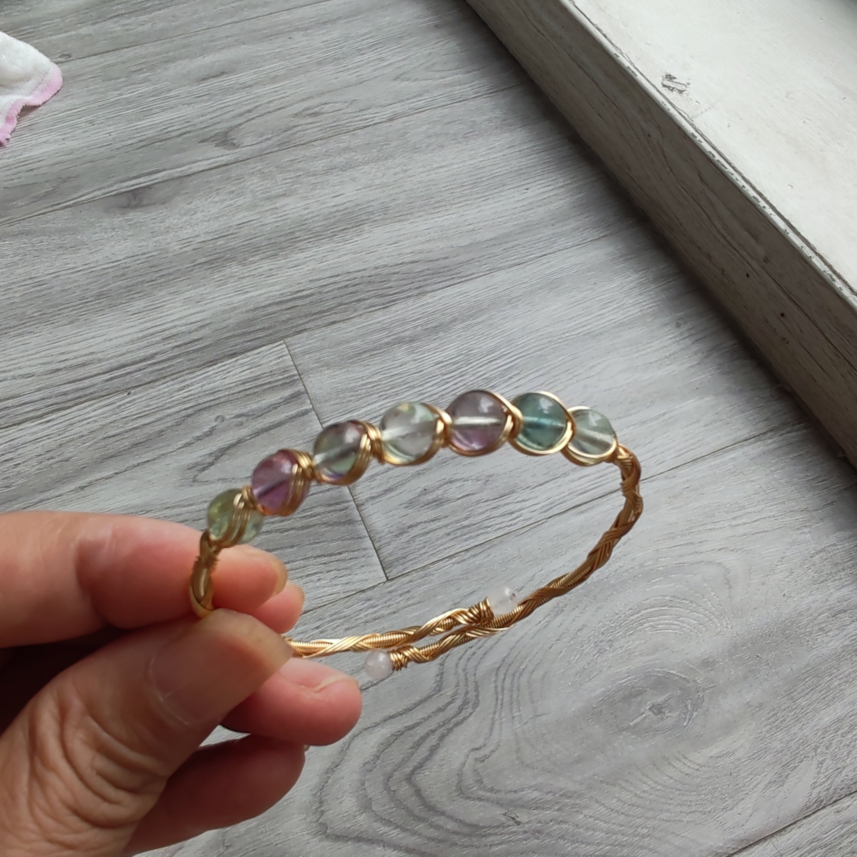 14K goldclad wiring bracelet with 6mm natural stones/pearls