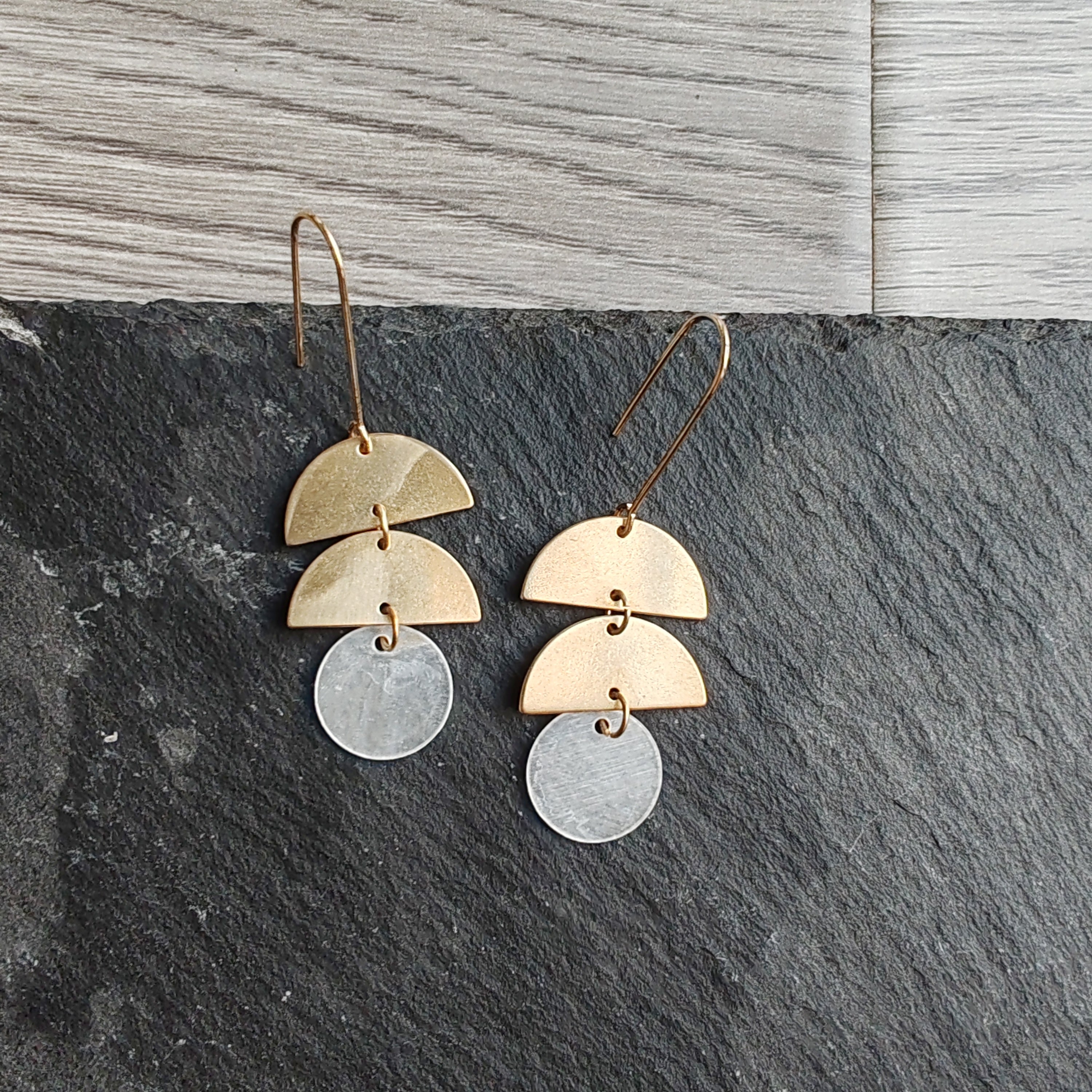 tree shape earrings brass and mirror shell