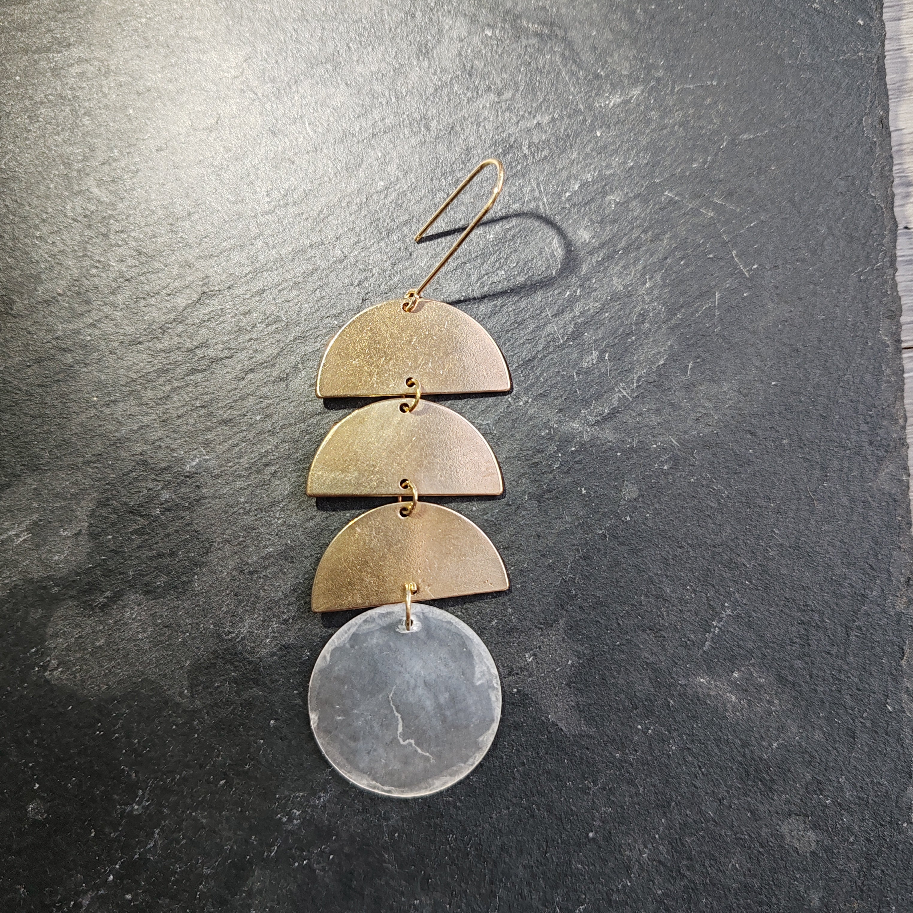 statement single side earring brass and mirror shell