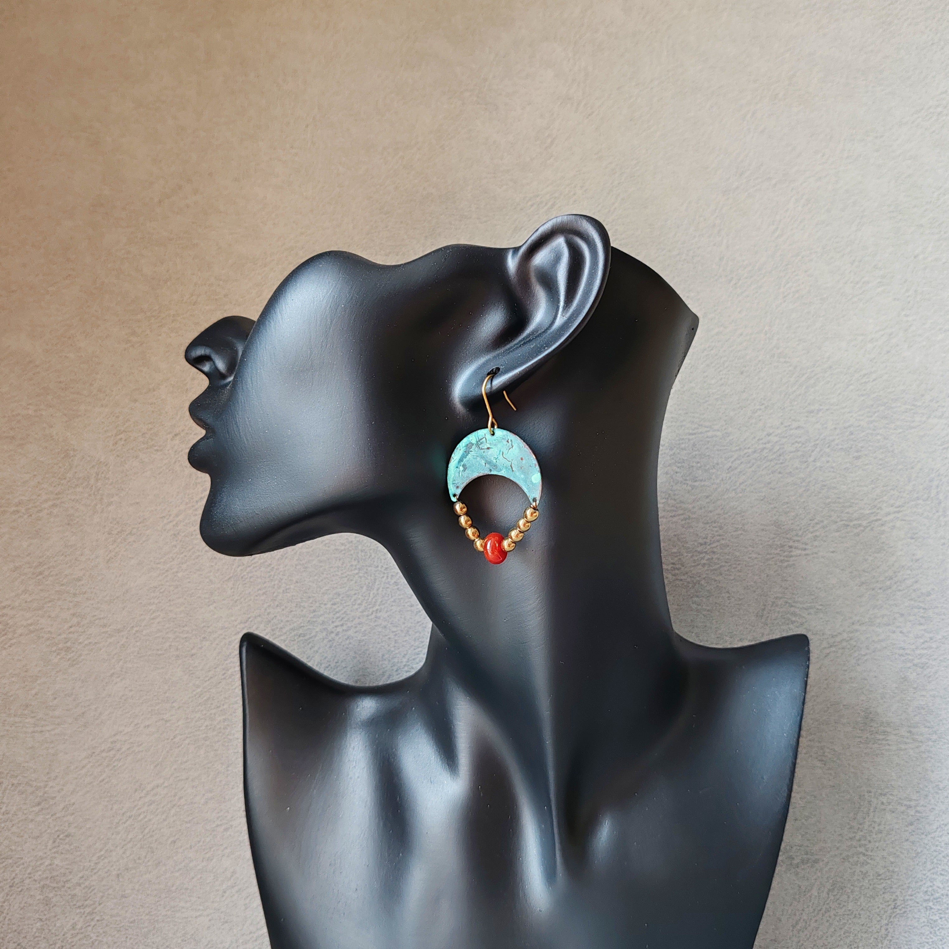 Blue flame earrings collection, with red agate, triangle