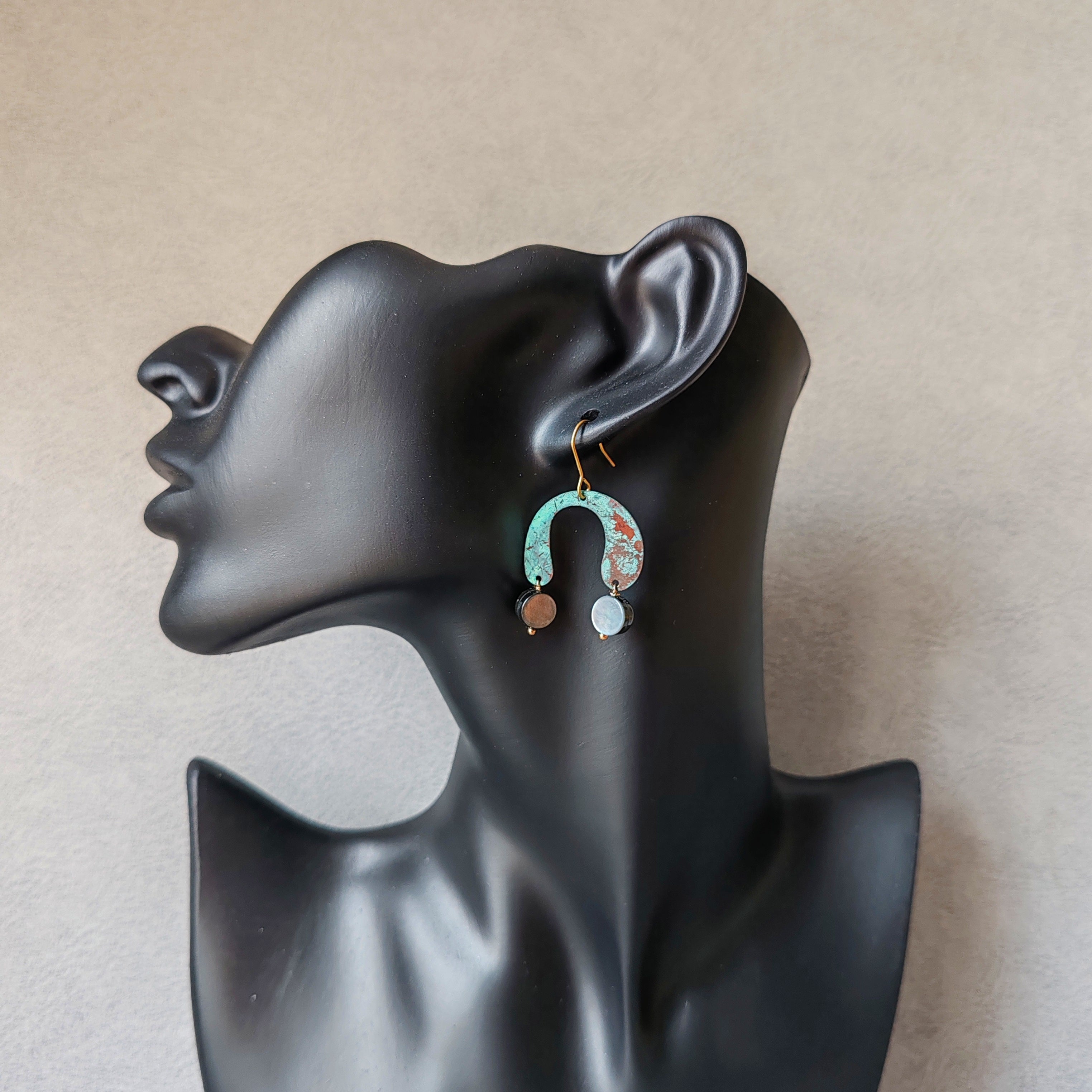 blue flame earrings collection, with shell, two drops of moon