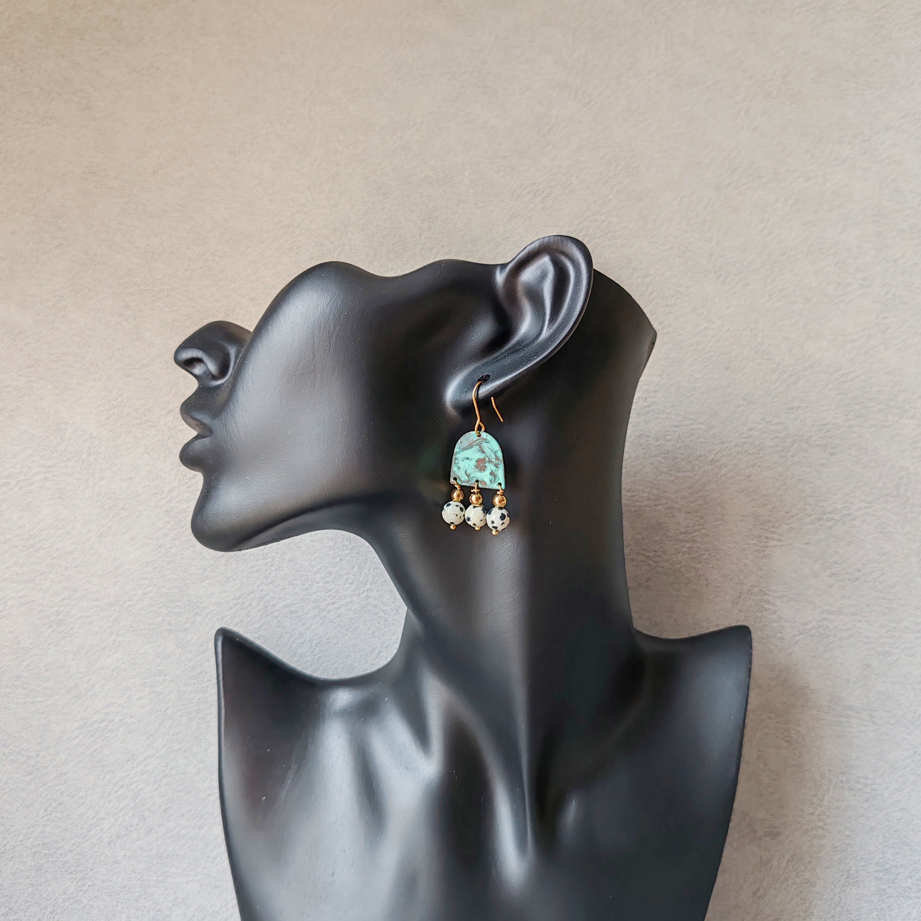 Blue Flame collection earrings, tussel shape with natural stones