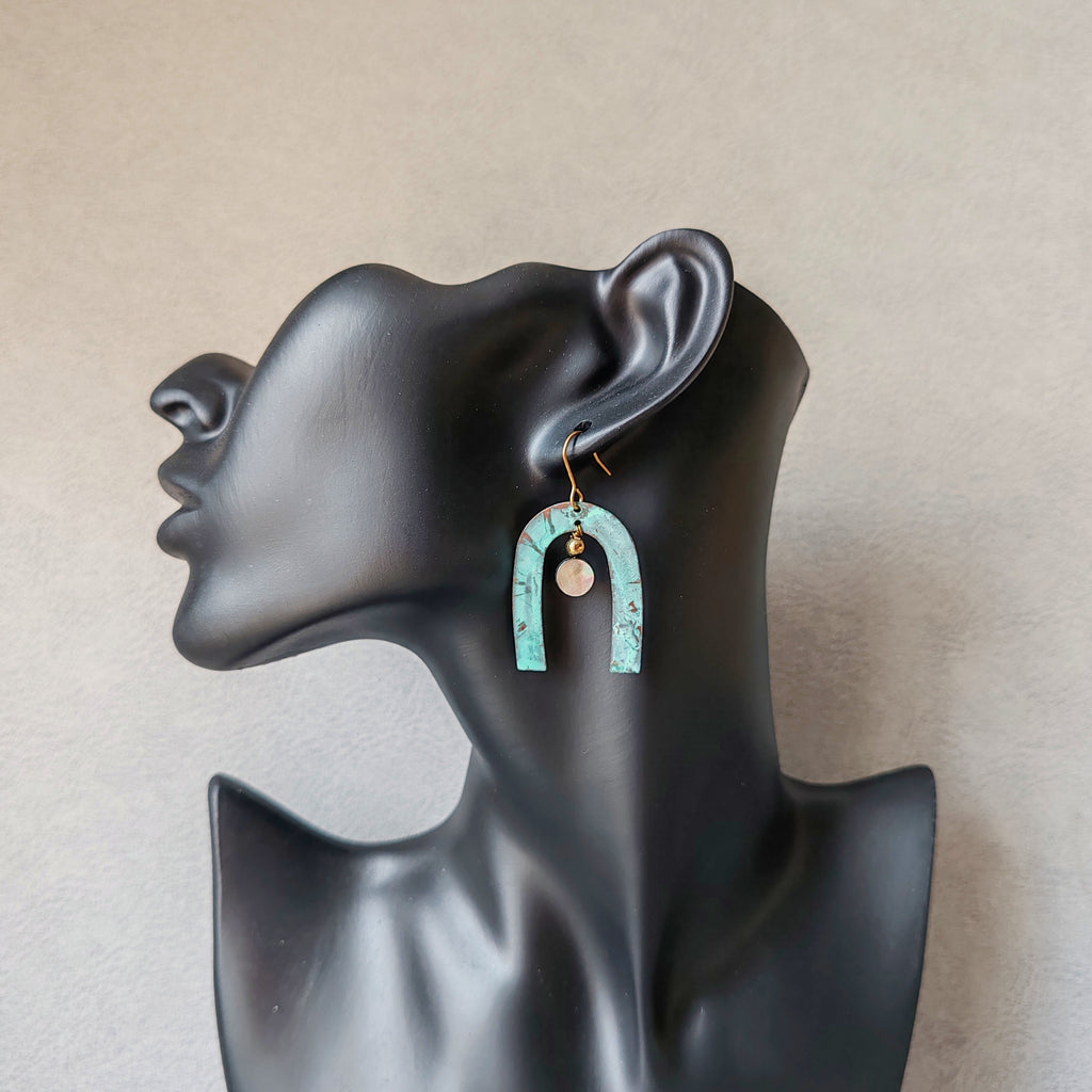 Blue Flame earrings collection, with shell, moon gate