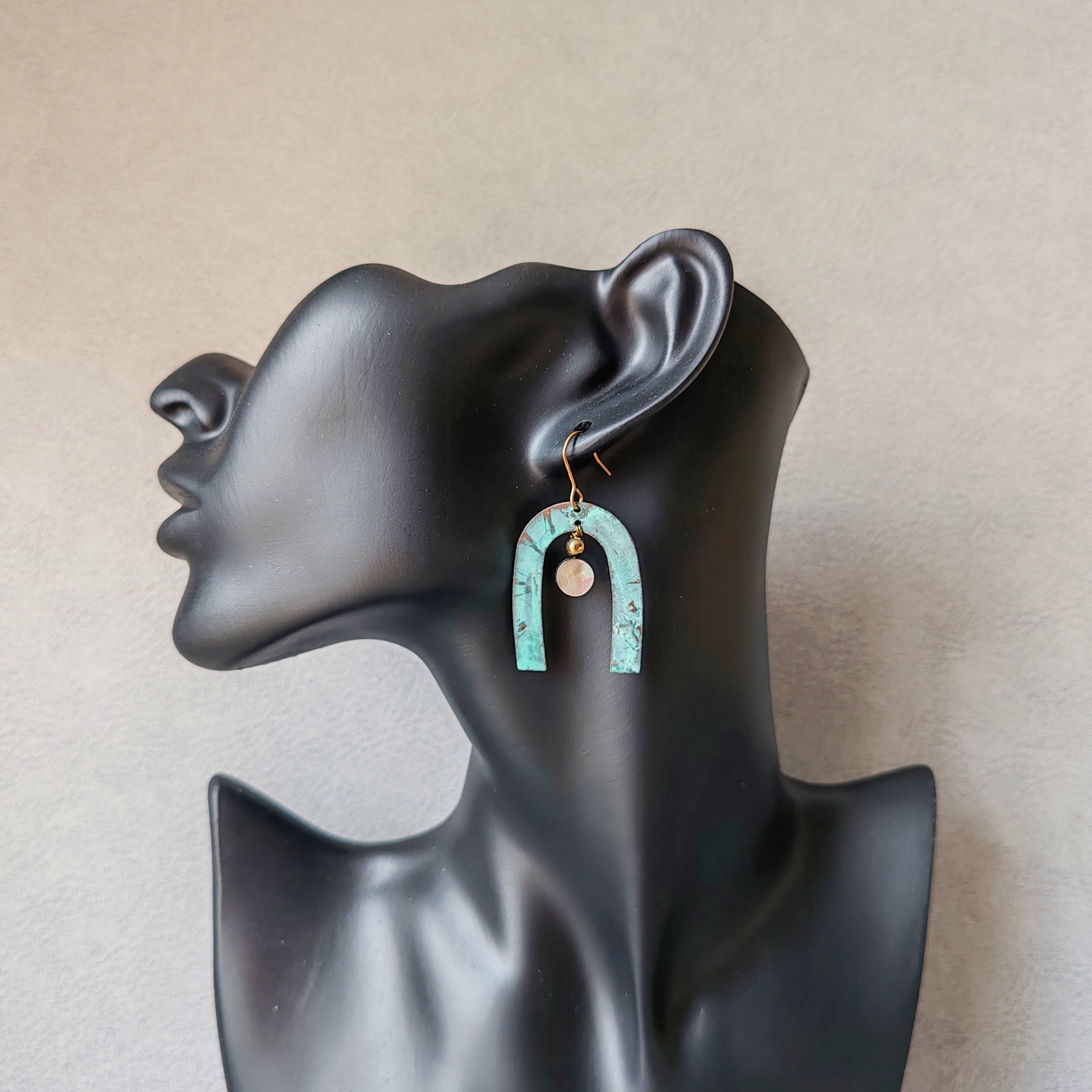 Blue Flame earrings collection, with shell, moon gate