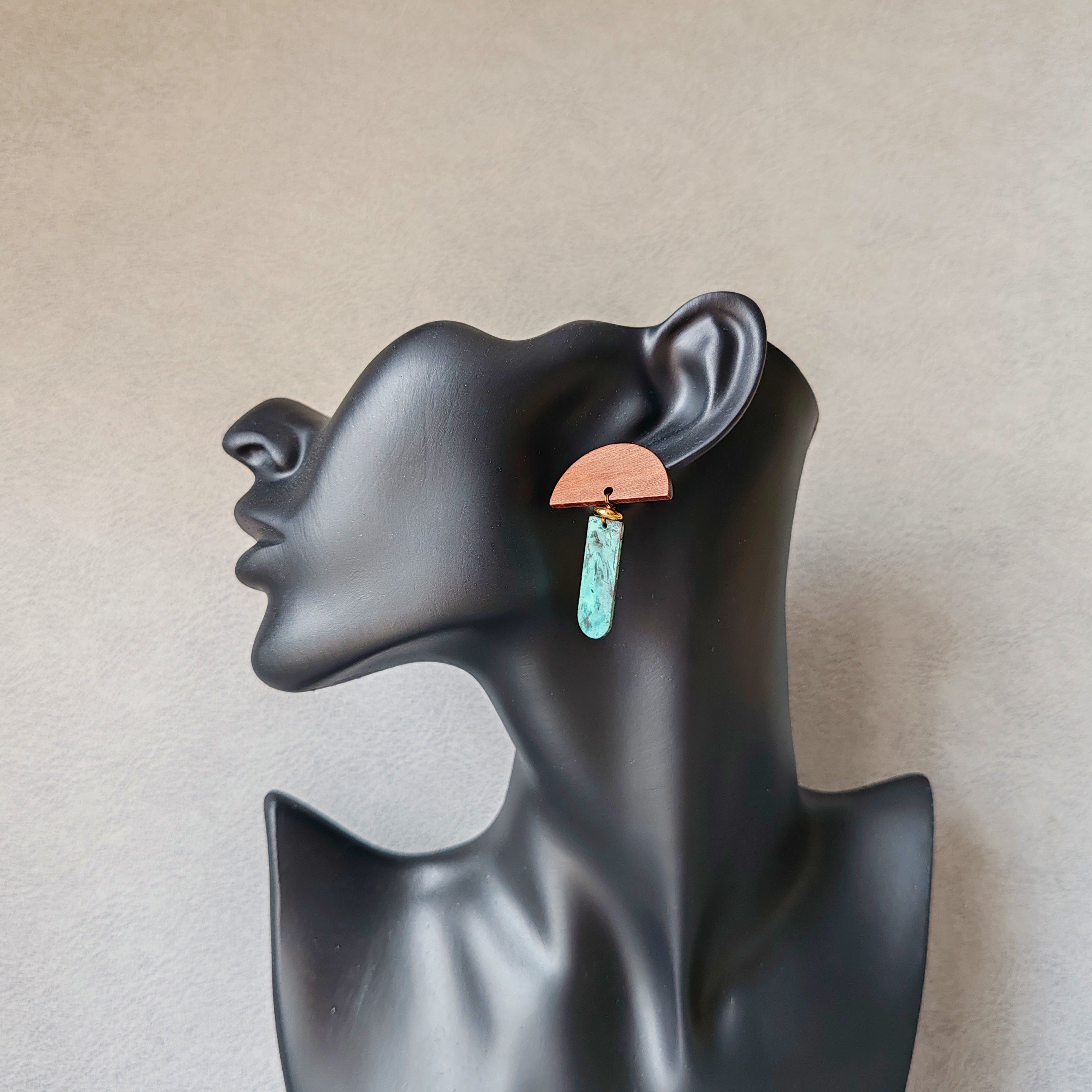Blue Flame earrings collection, with wood, batch 2