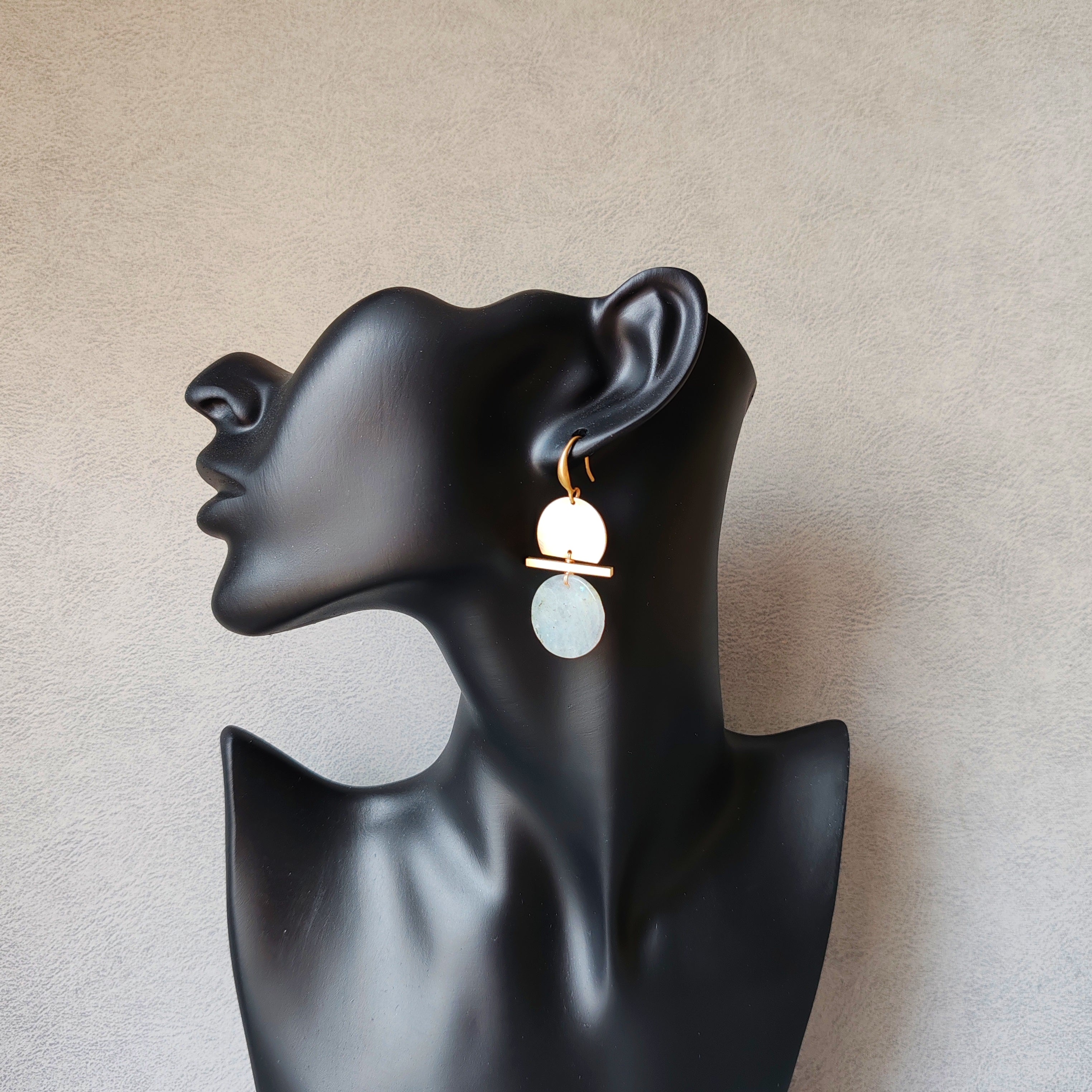 hat shape earrings, brass and stone earrings collection, labrorite, turqoise, red stone