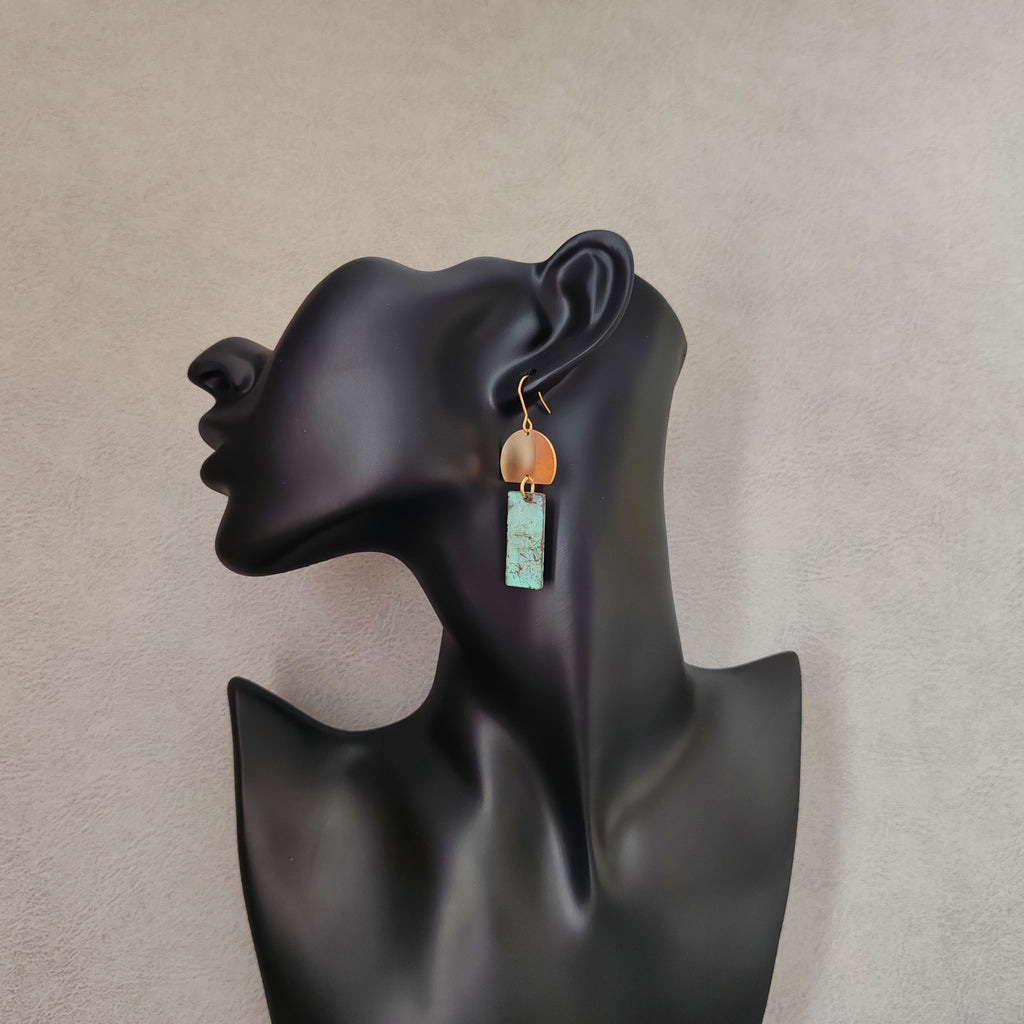 Blue Flame earrings collection, with yellow brass