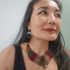 Blue flame earrings collection, with red agate, triangle