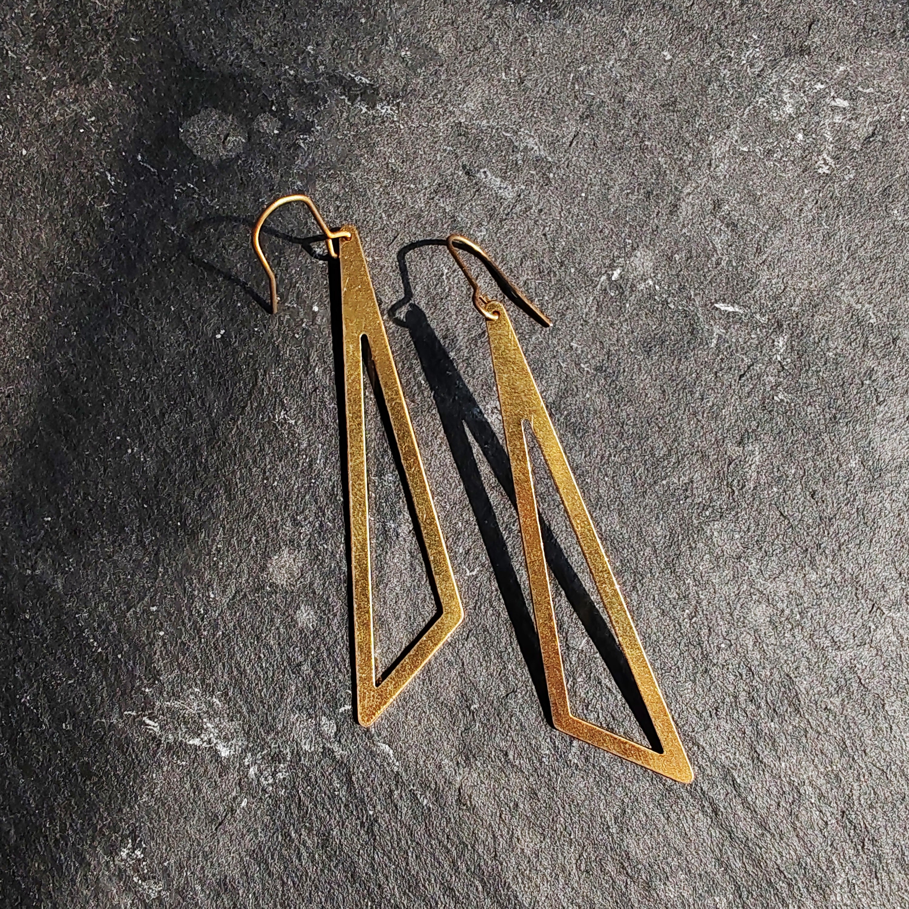 triangle brass earrings