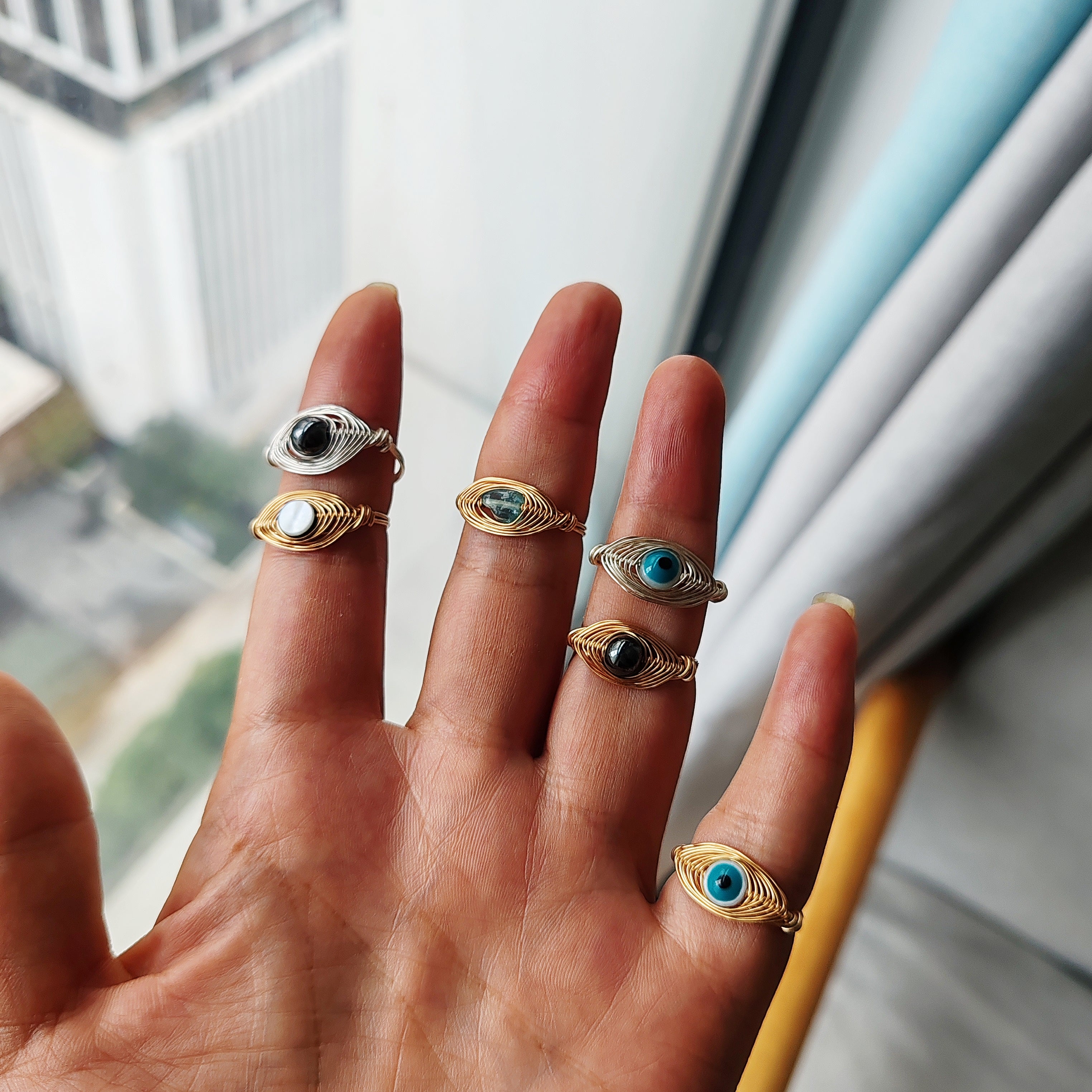 eye shape wrapped/turkish eye rings