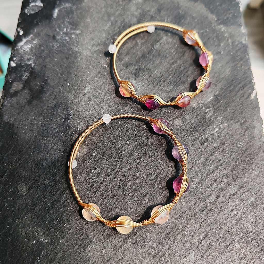 14K goldclad wiring bracelet with 8mm natural stones/quartz