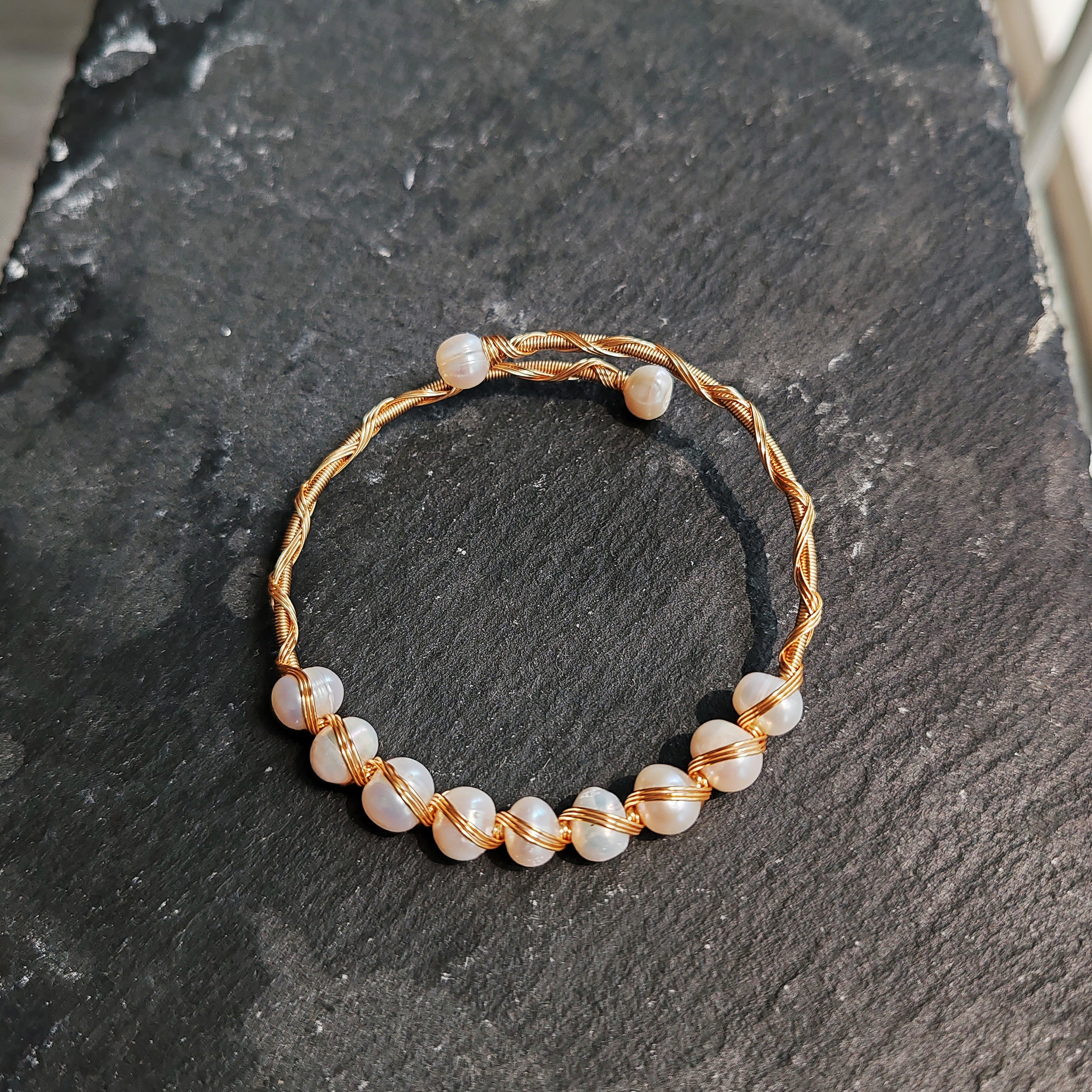 14K goldclad wiring bracelet with 6mm natural stones/pearls