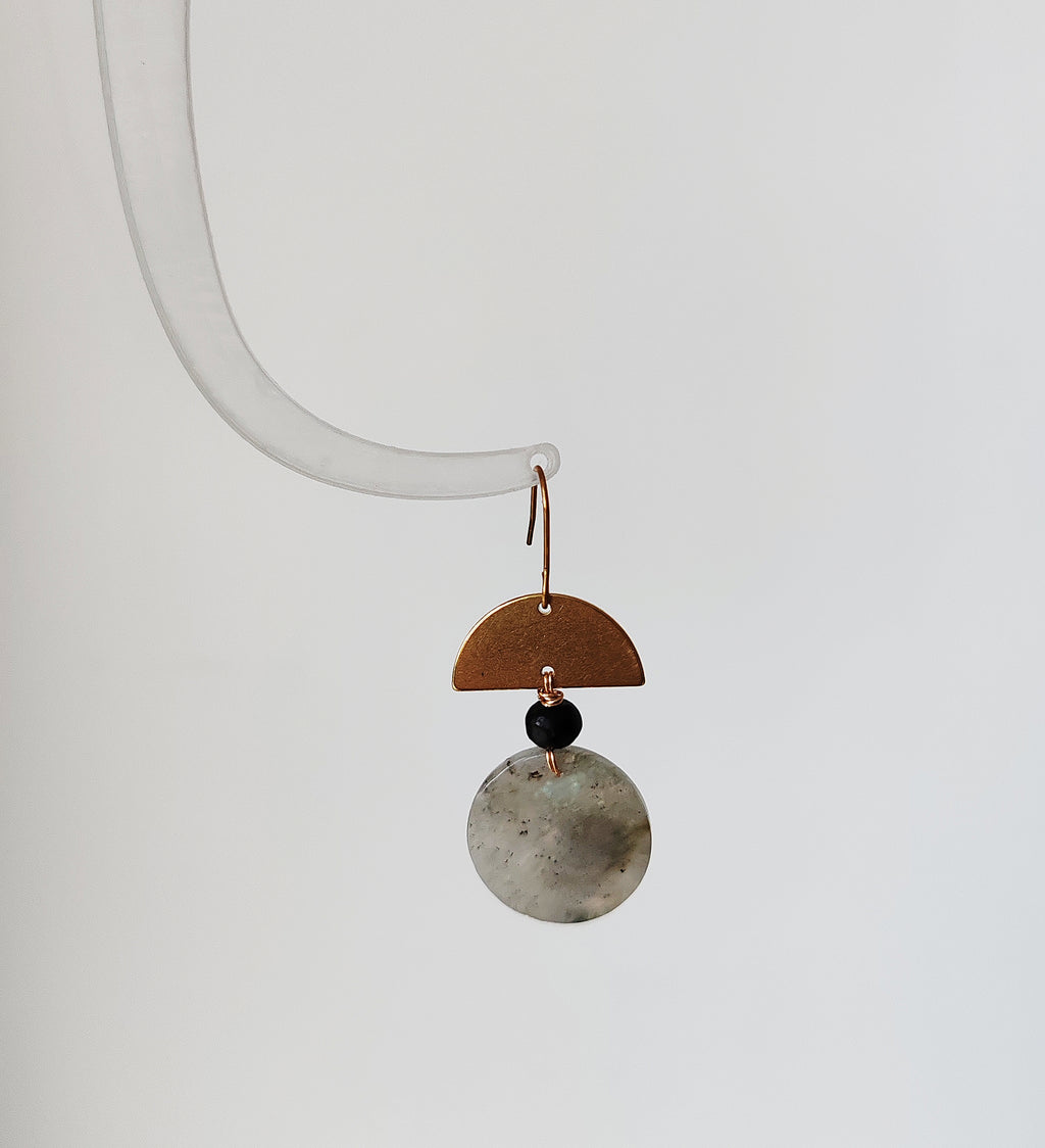 hat shape earrings, brass and stone earrings collection, labrorite, turqoise, red stone