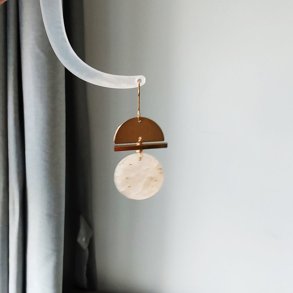 hat shape earrings, brass and stone earrings collection, labrorite, turqoise, red stone